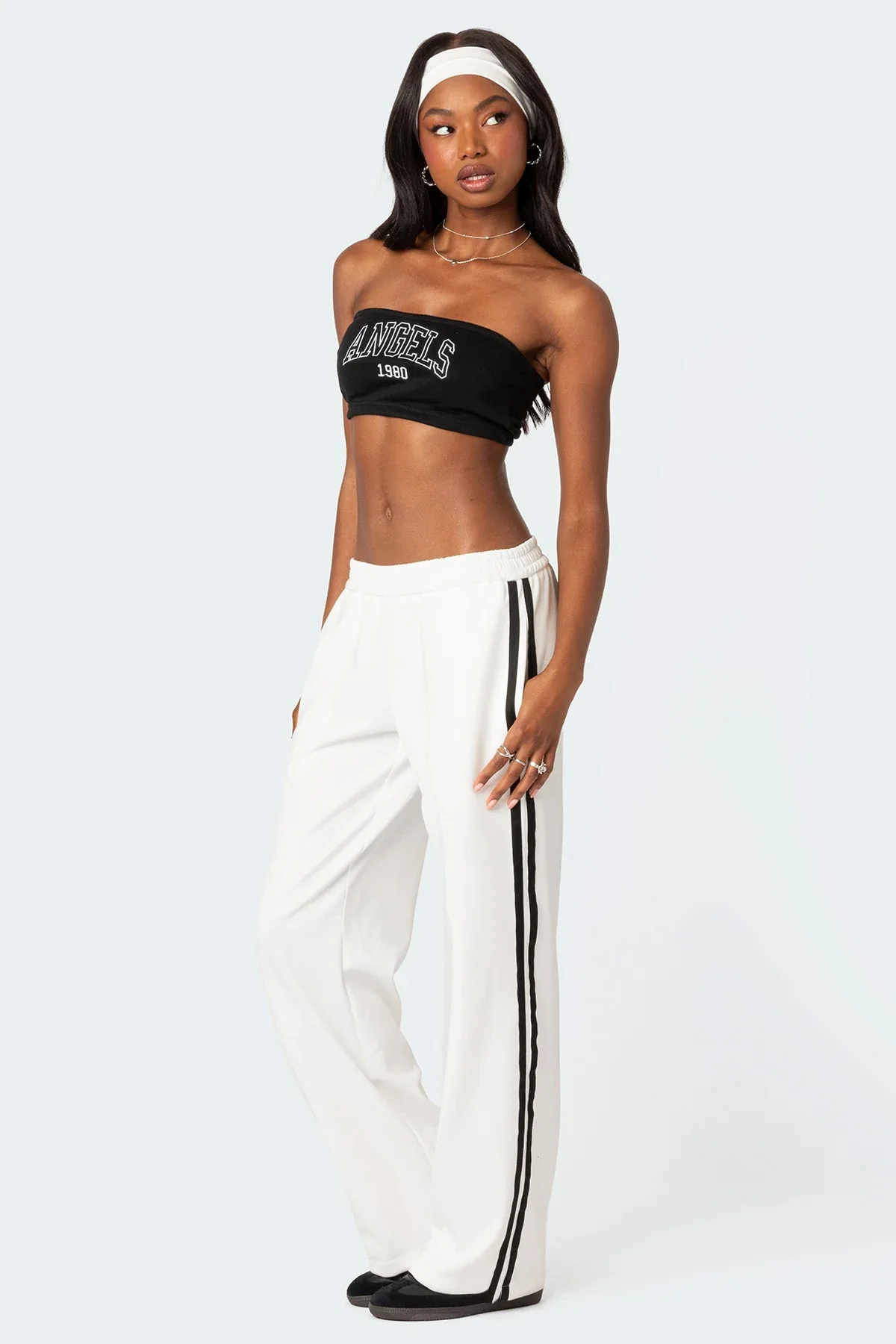 White Elastic Waist Track Pants Joggers