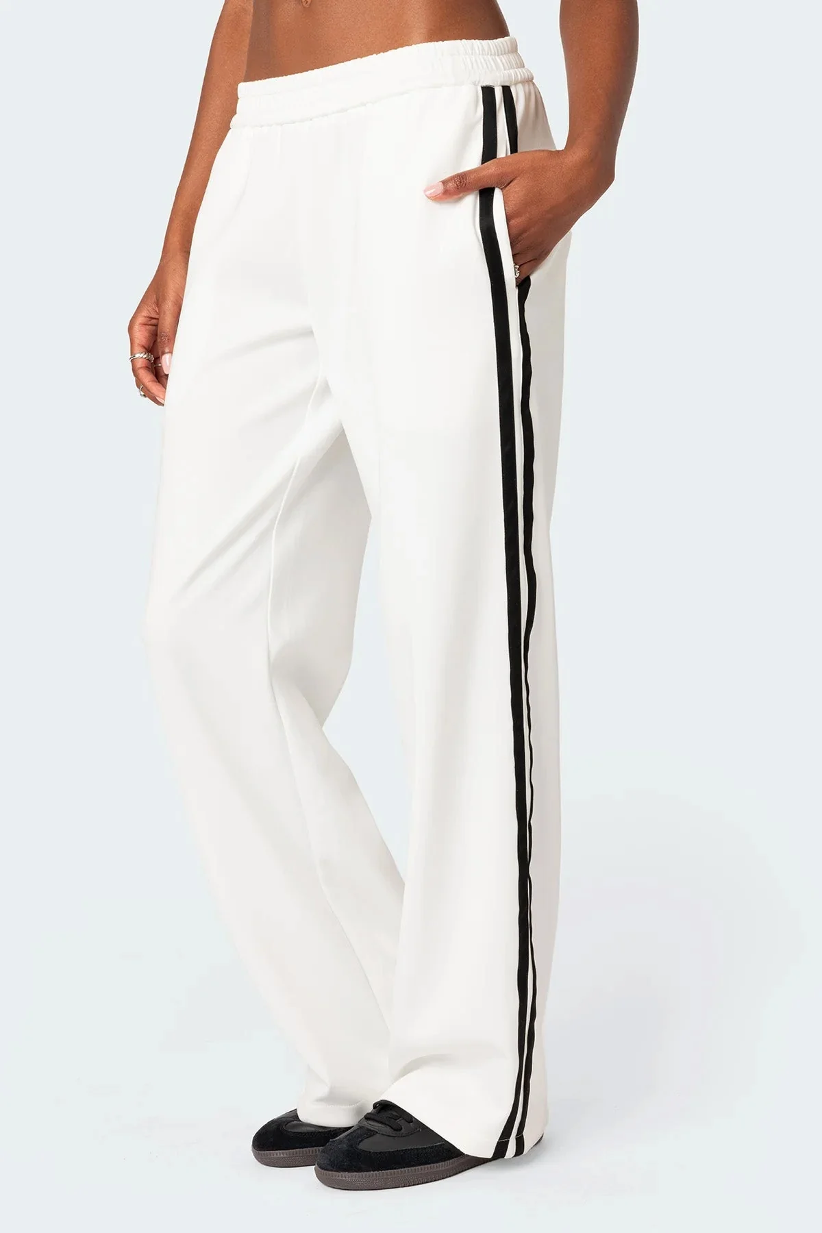 White Elastic Waist Track Pants Joggers