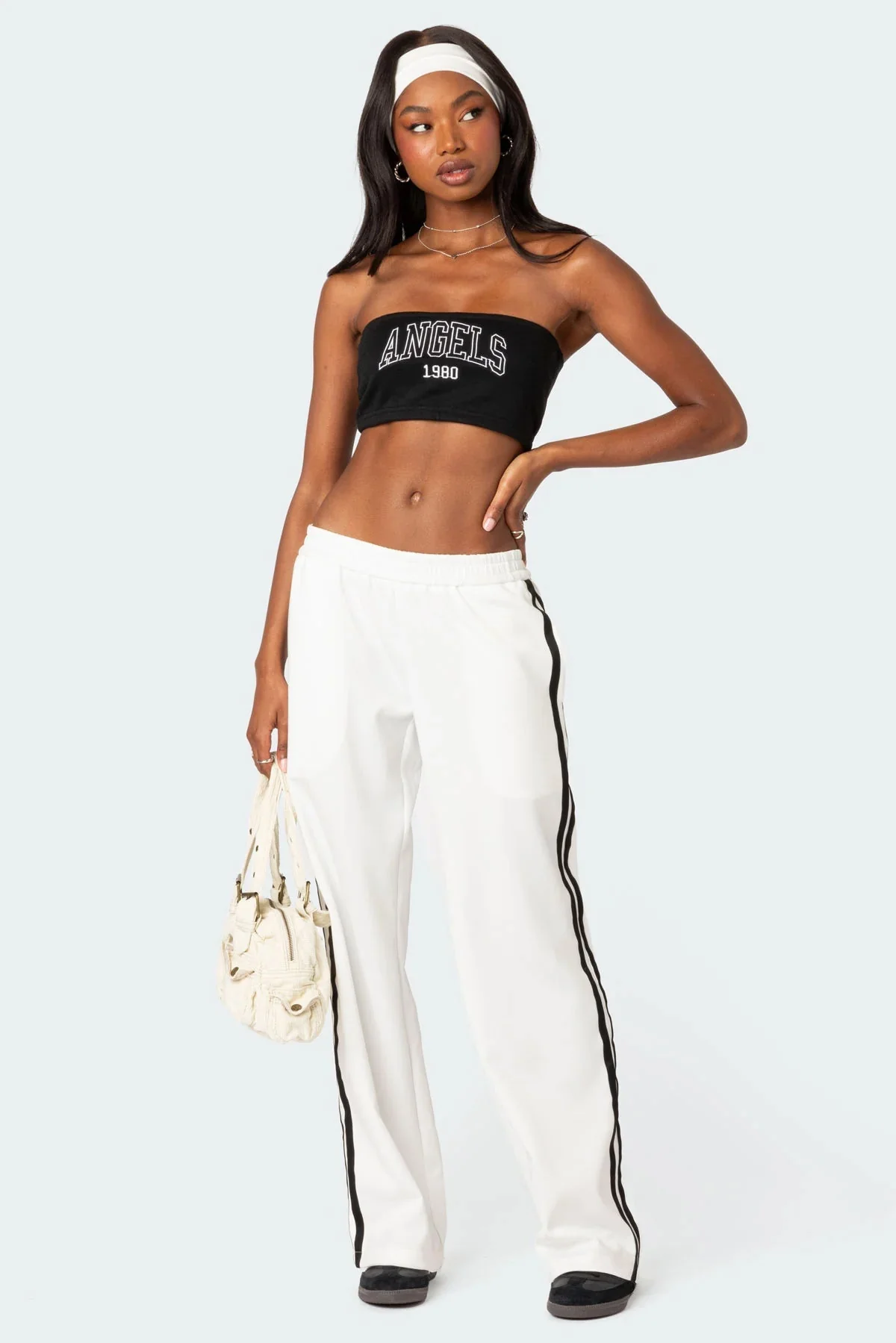White Elastic Waist Track Pants Joggers