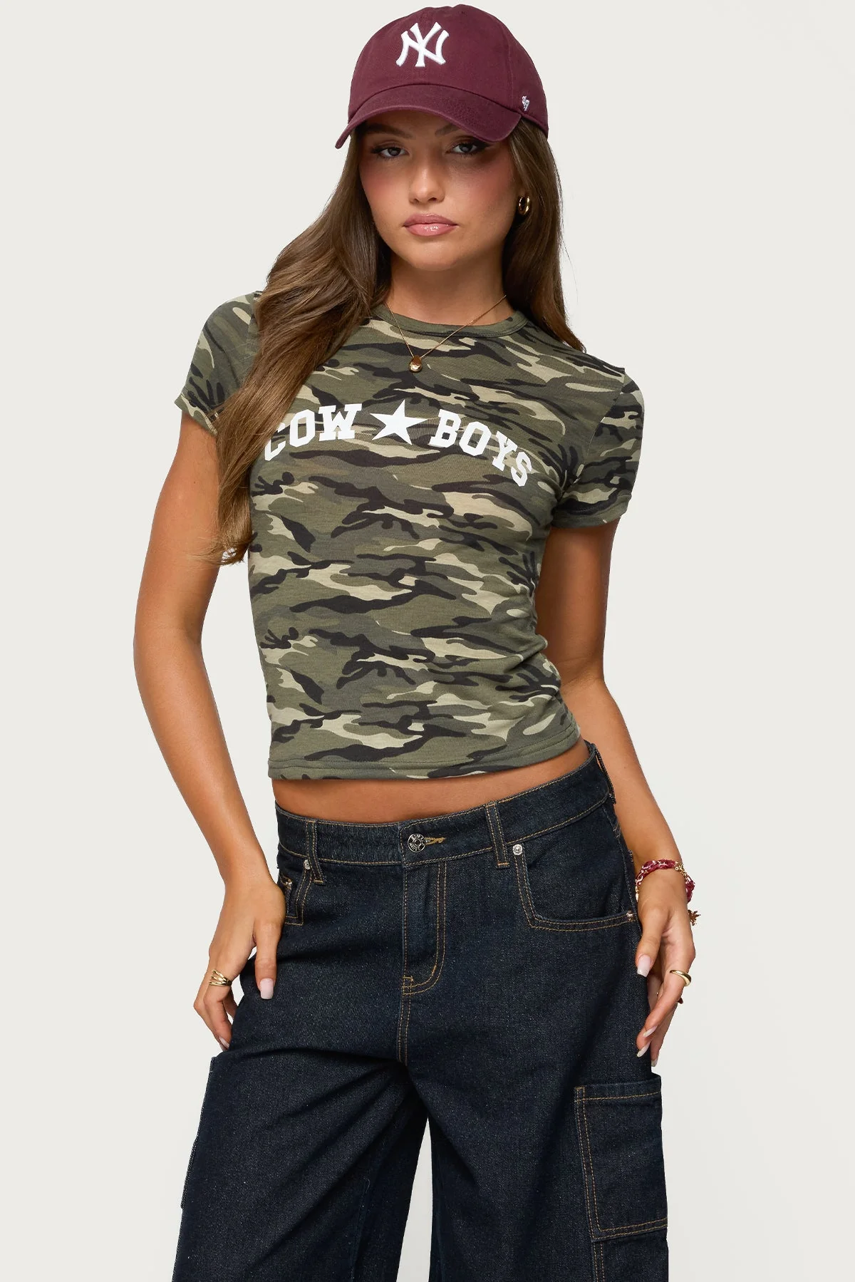 Mens Olive Camo Graphic T-Shirt - Cowboys Print
