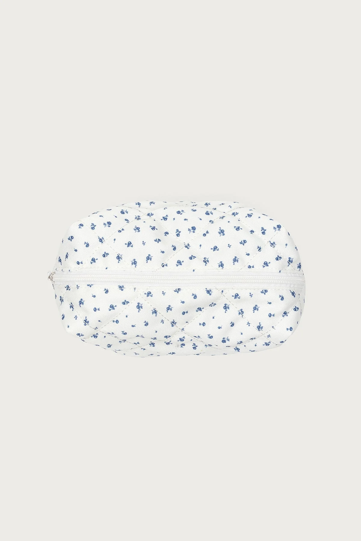 Quilted Floral Print Makeup Bag - White Polyester