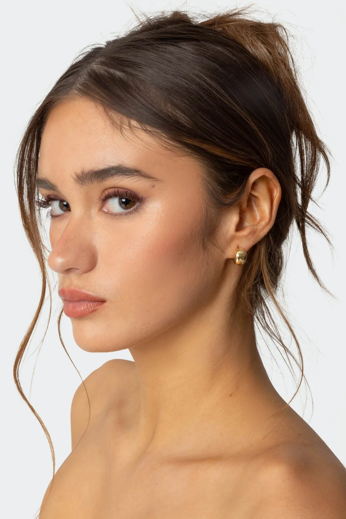Gold Half-Hoop Chunky Stud Earrings