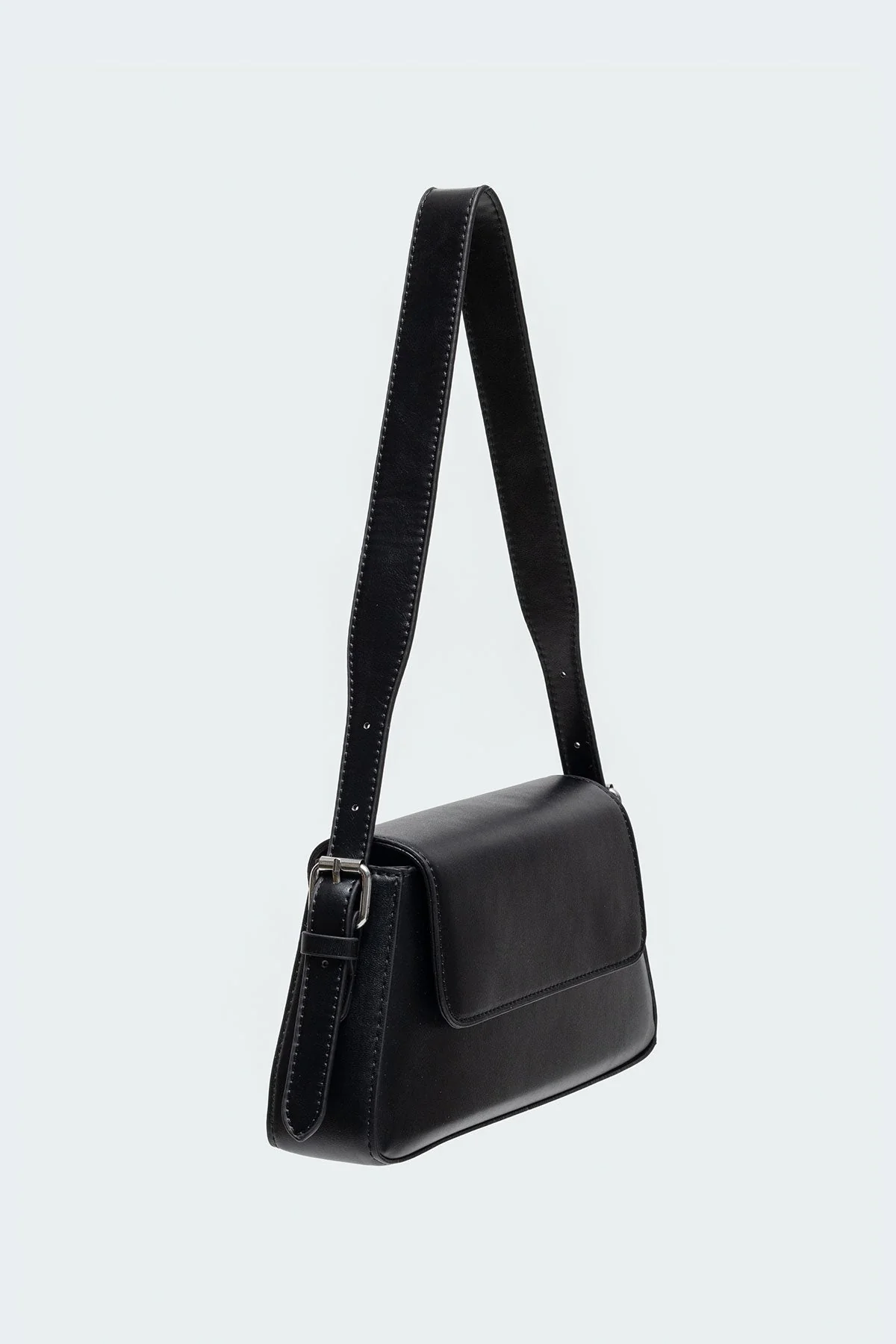 Black Faux Leather Shoulder Bag