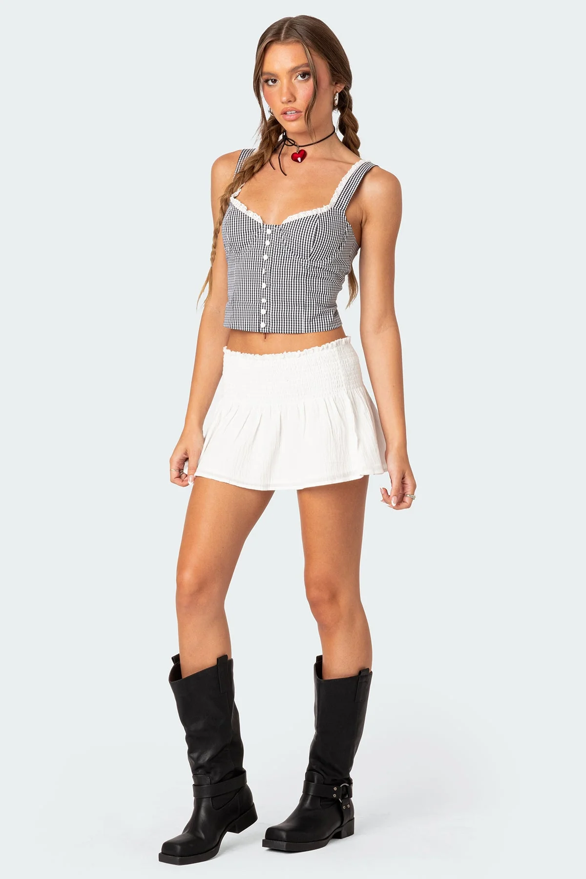 Gingham Lace Up Corset Top