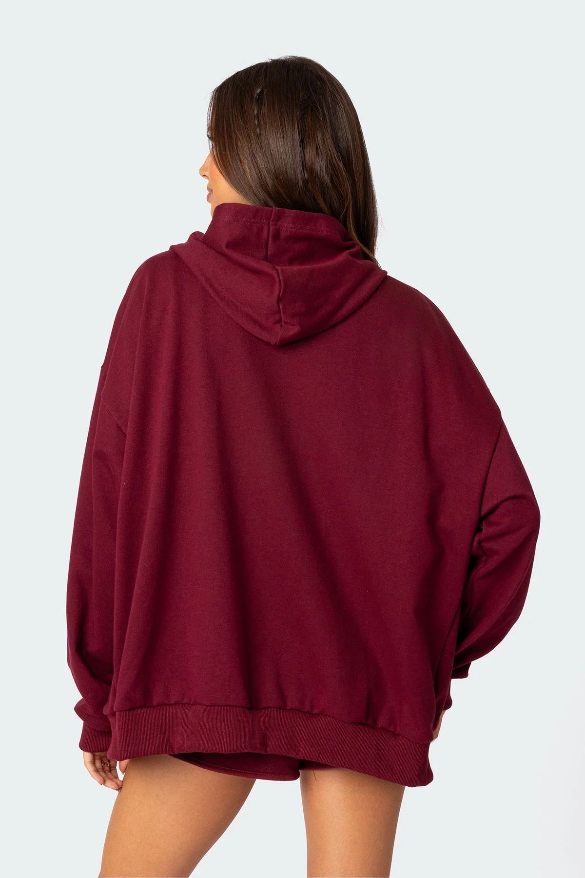 Burgundy Oversized Hoodie Womens Zip Front Cotton Polyester