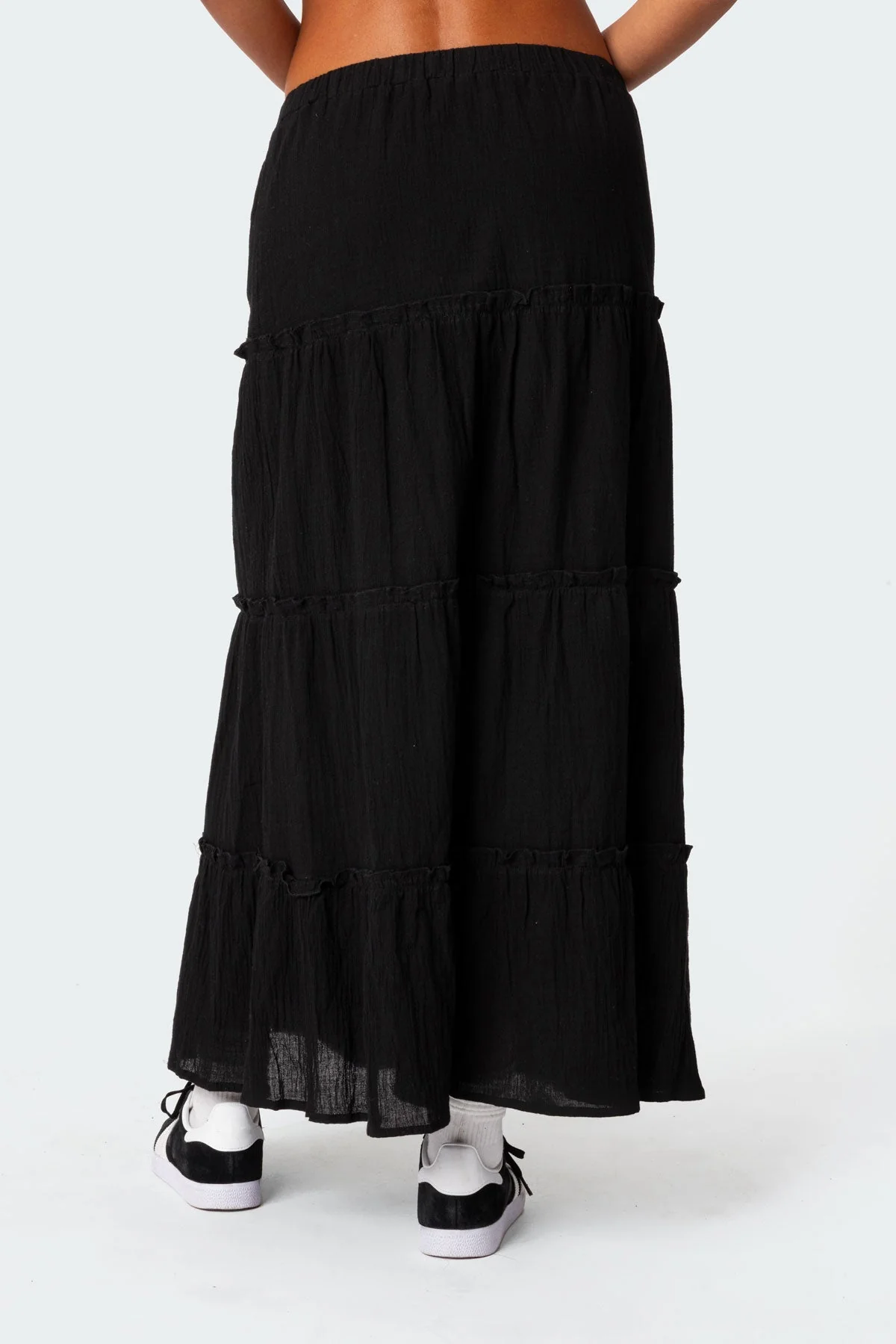 Black Tiered Maxi Skirt - 100% Cotton Summer Fashion Dress