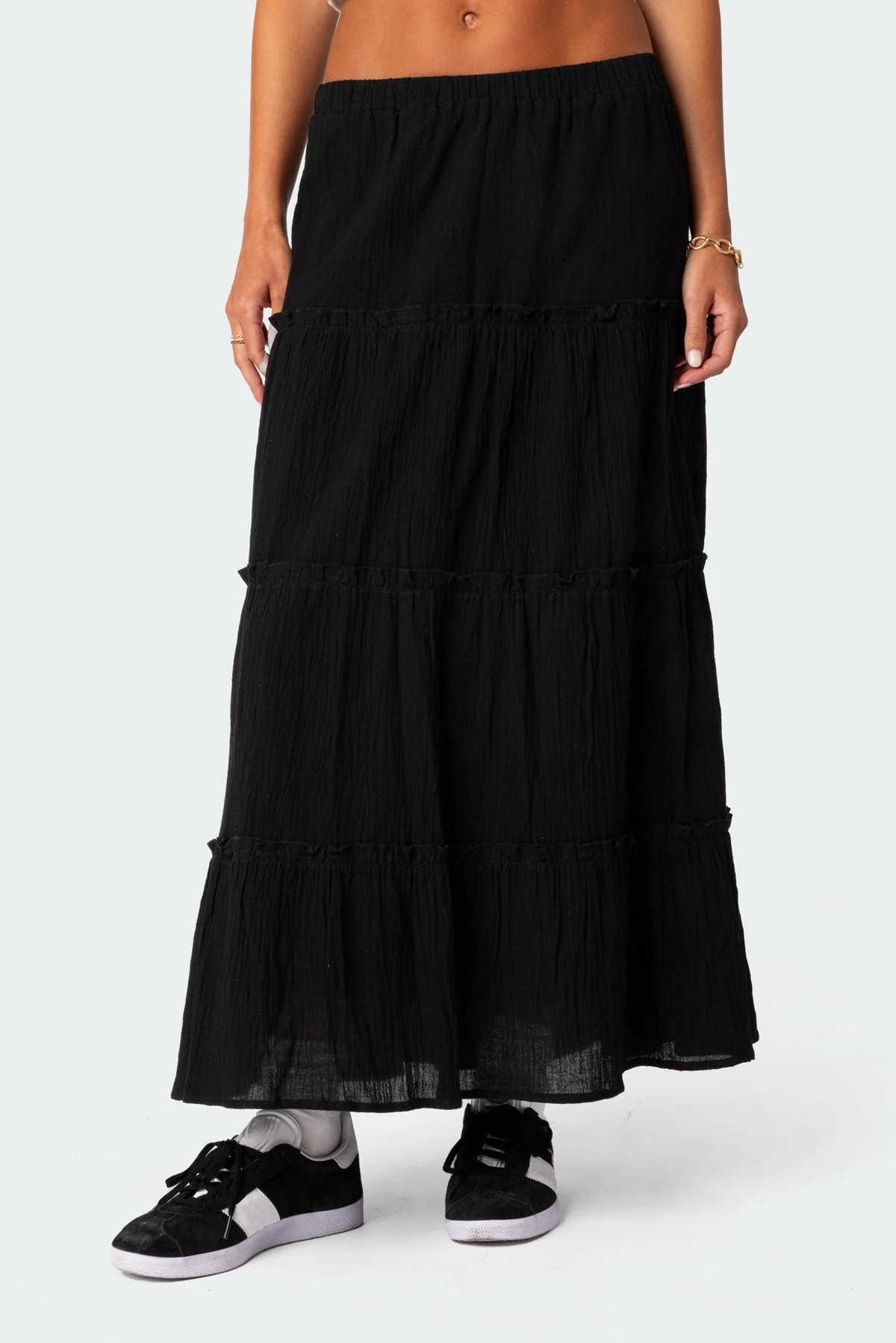 Black Tiered Maxi Skirt - 100% Cotton Summer Fashion Dress