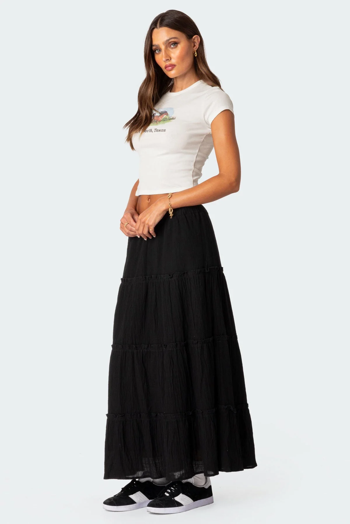 Black Tiered Maxi Skirt - 100% Cotton Summer Fashion Dress