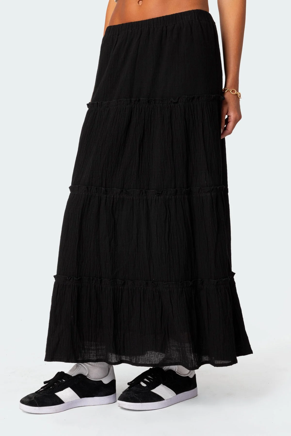 Black Tiered Maxi Skirt - 100% Cotton Summer Fashion Dress