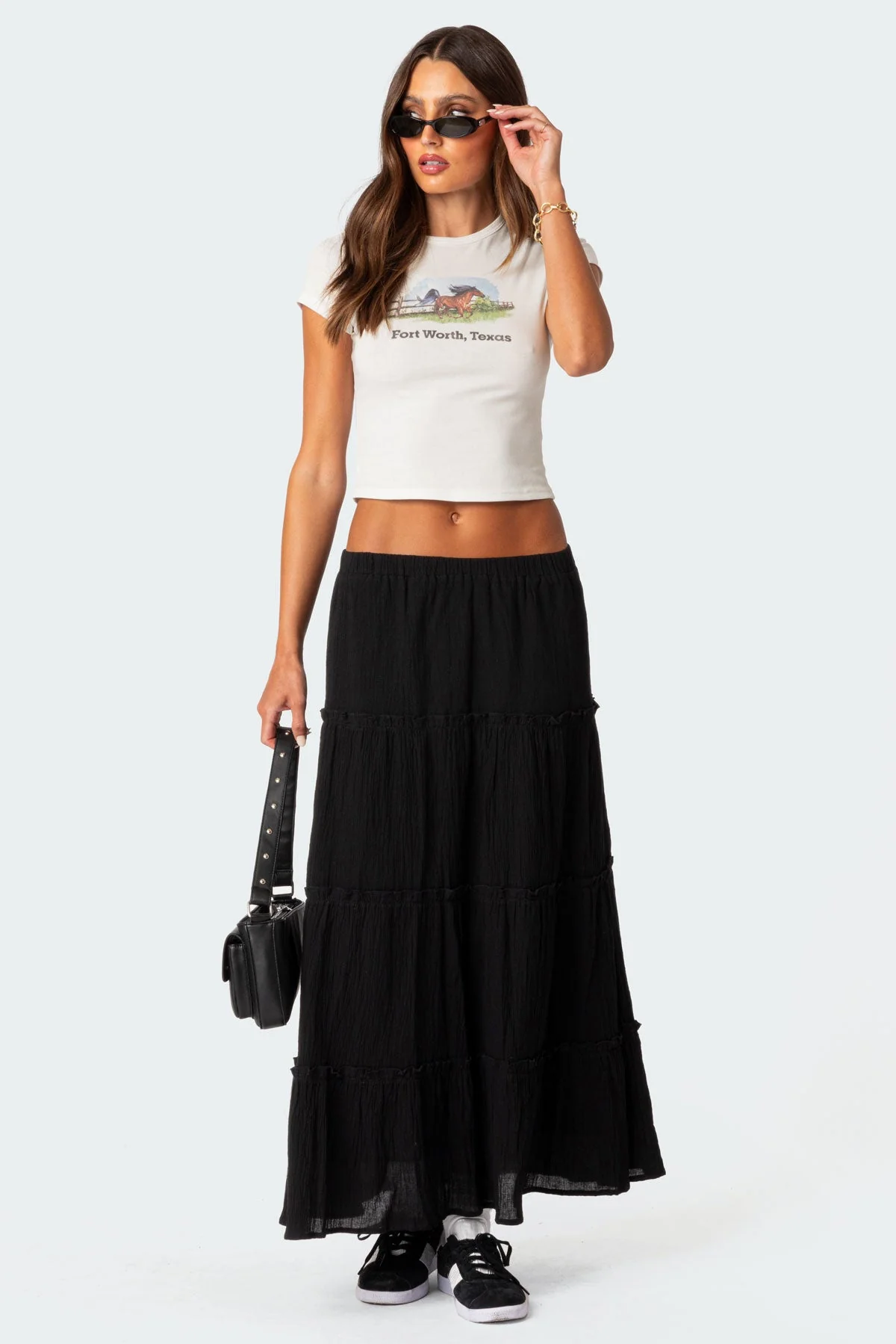 Black Tiered Maxi Skirt - 100% Cotton Summer Fashion Dress