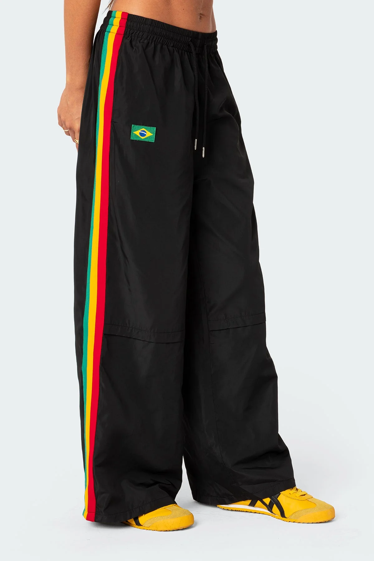Black Nylon Track Pants for Women