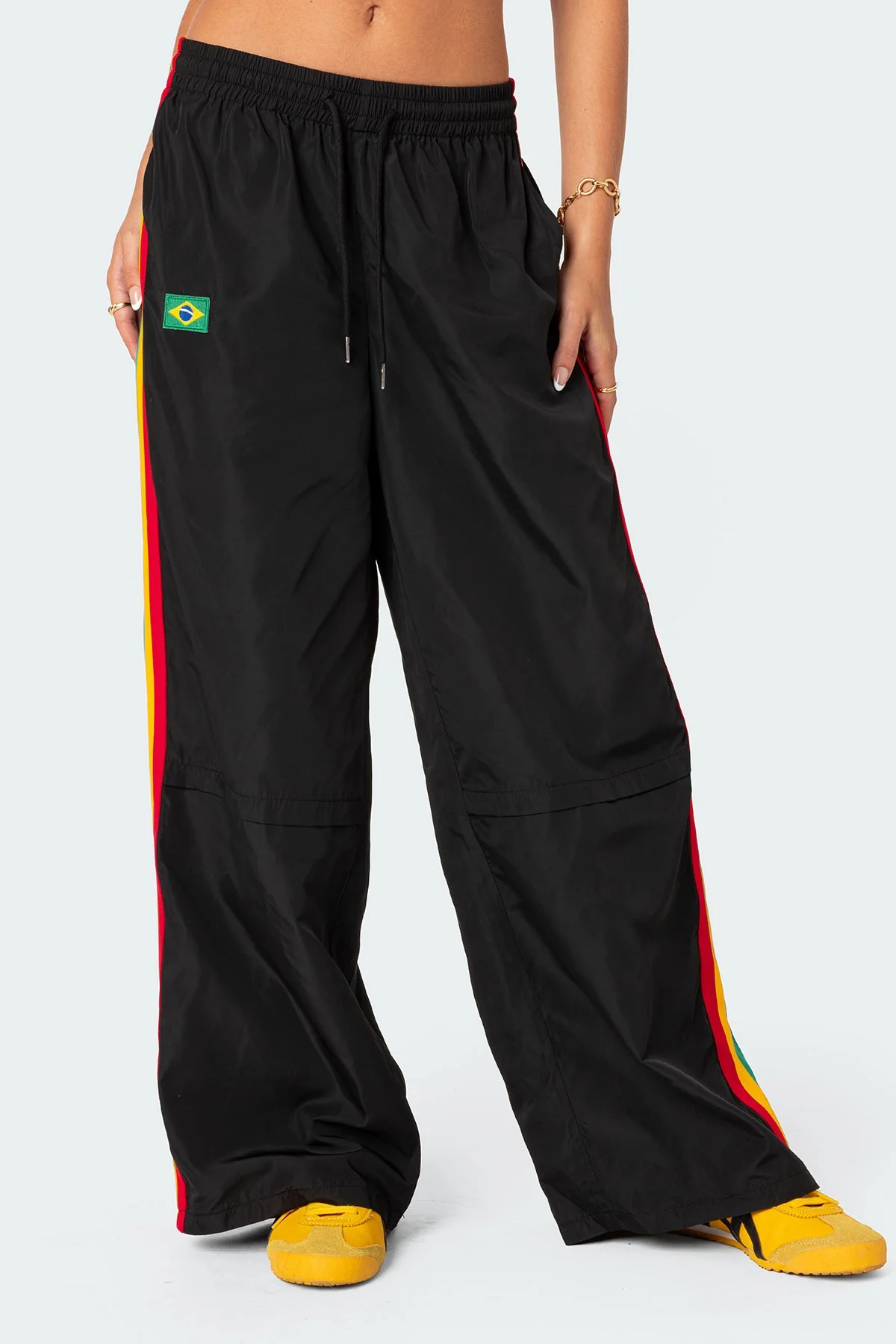 Black Nylon Track Pants for Women