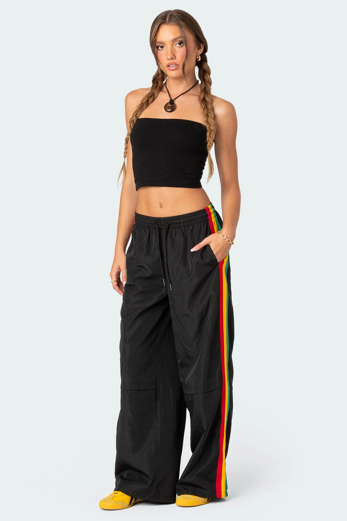 Black Nylon Track Pants for Women