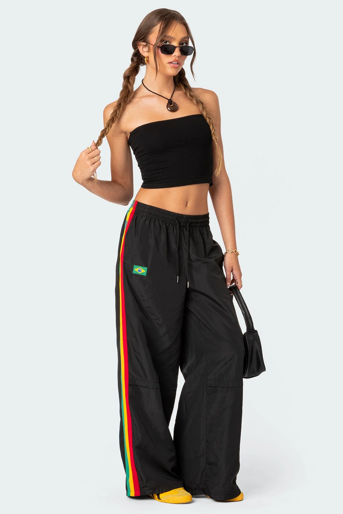 Black Nylon Track Pants for Women