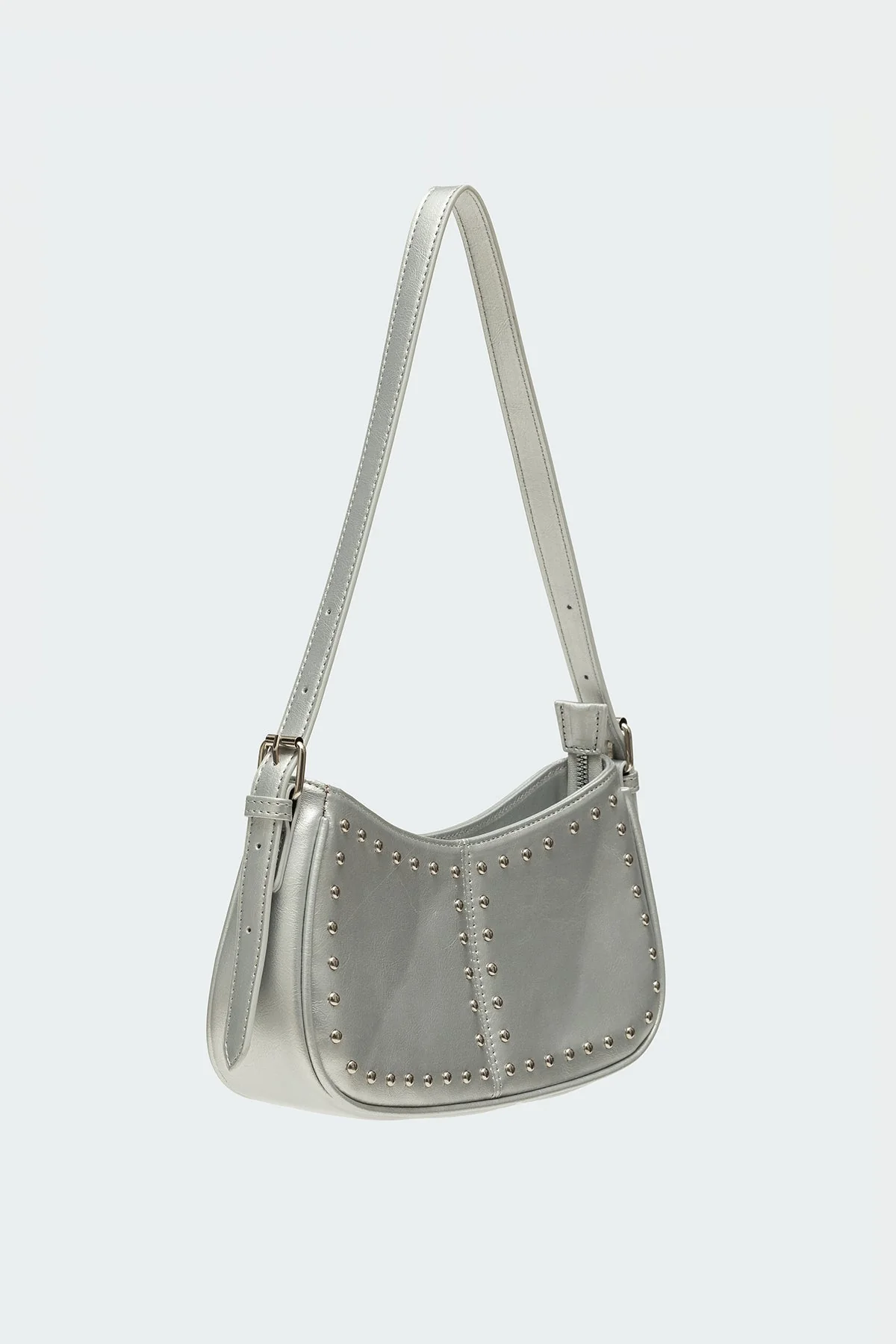 Silver Studded Metallic Bag - Stylish Shoulder Handbag