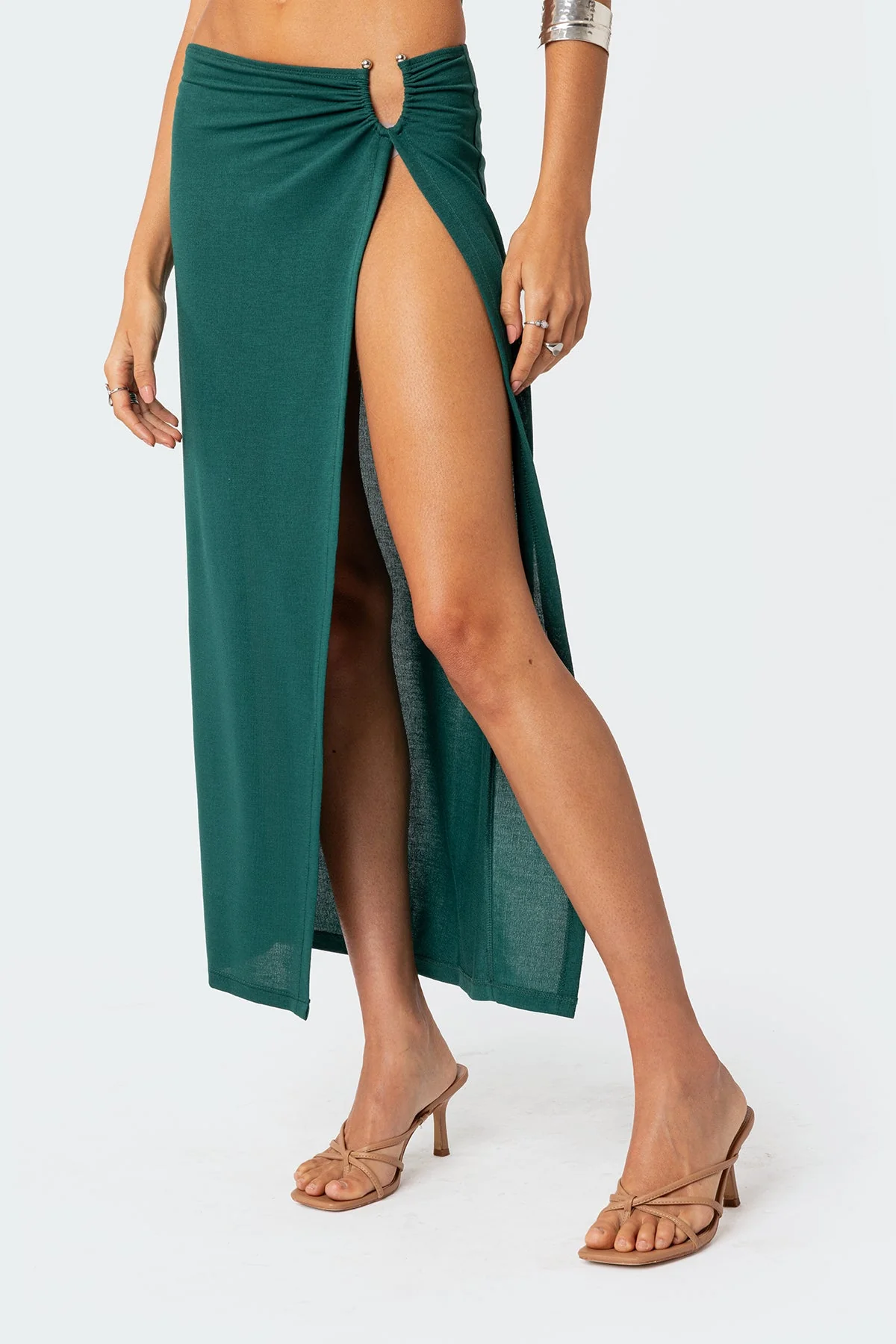 Green Wrap Midi Skirt Set