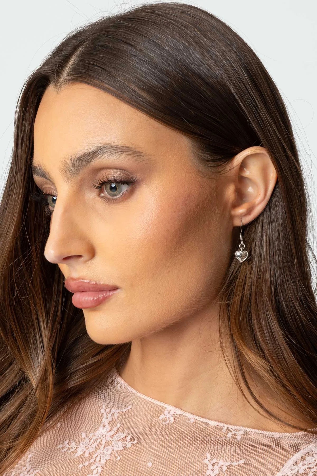 Silver Heart Drop Earrings - Dangling Design with Beaded Edge Detailing