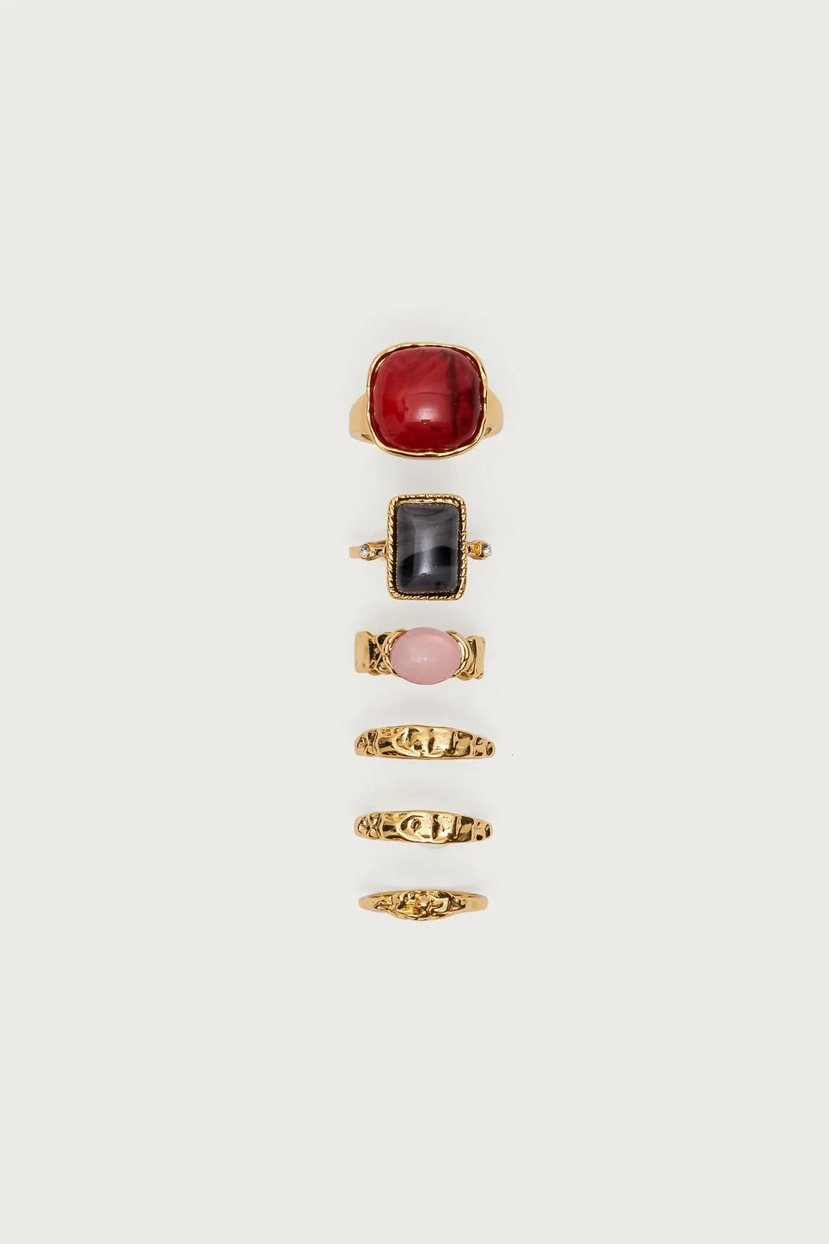 Gemstone Detailing Ring Pack Gold Tone Metal