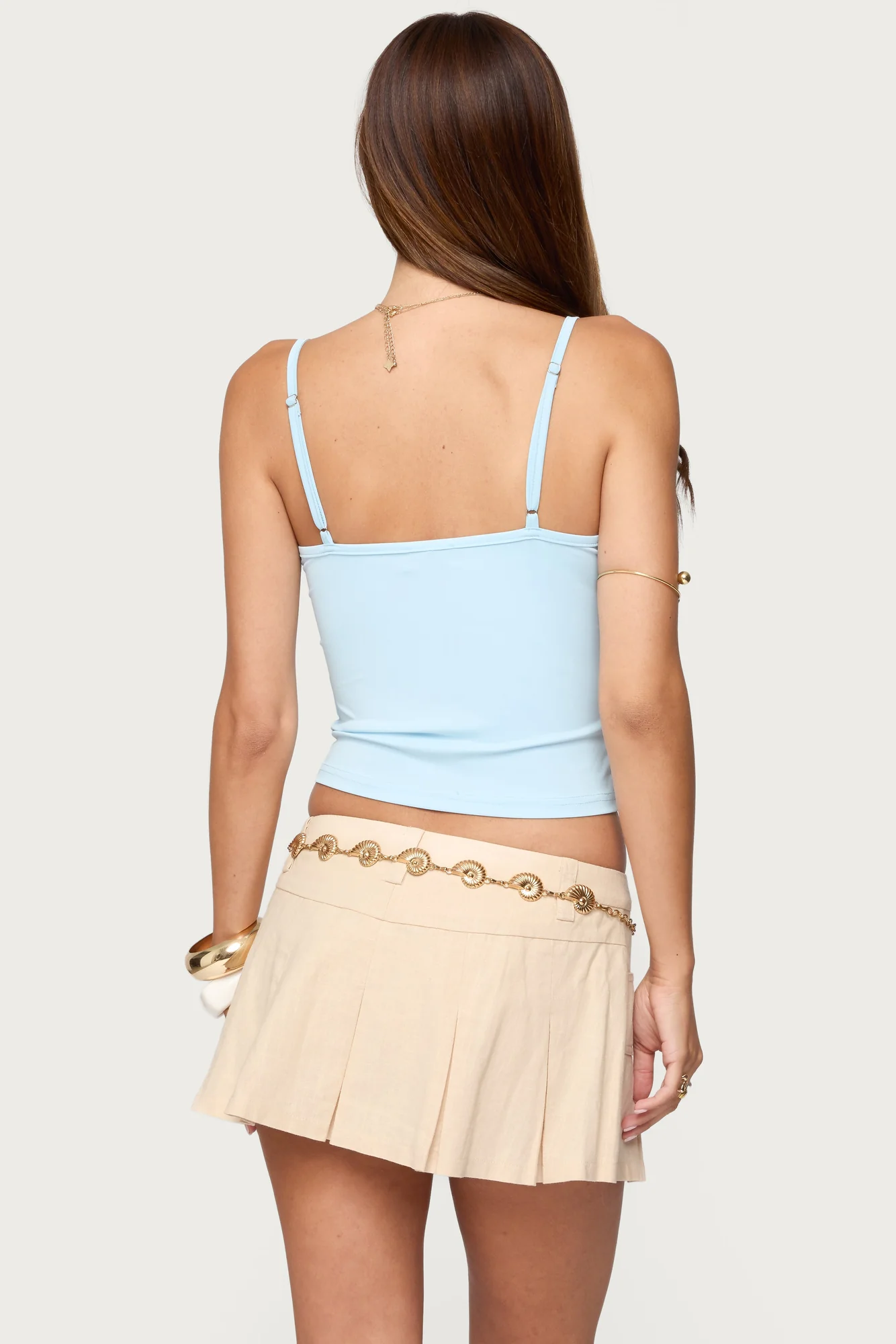 Light Blue Beaded Tank Top Womens Sleeveless Blouse