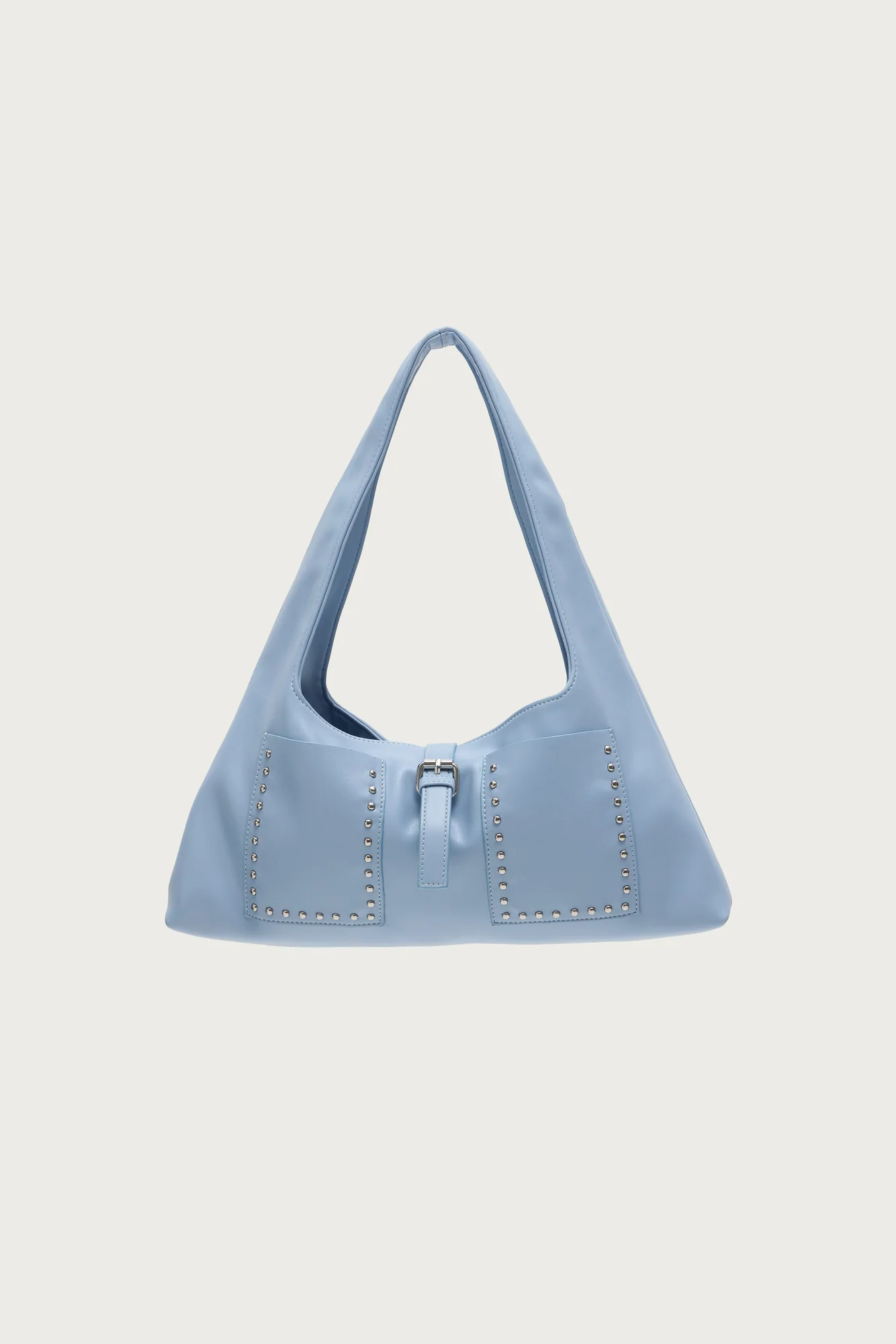 Stylish Blue Studded Faux Leather Shoulder Bag