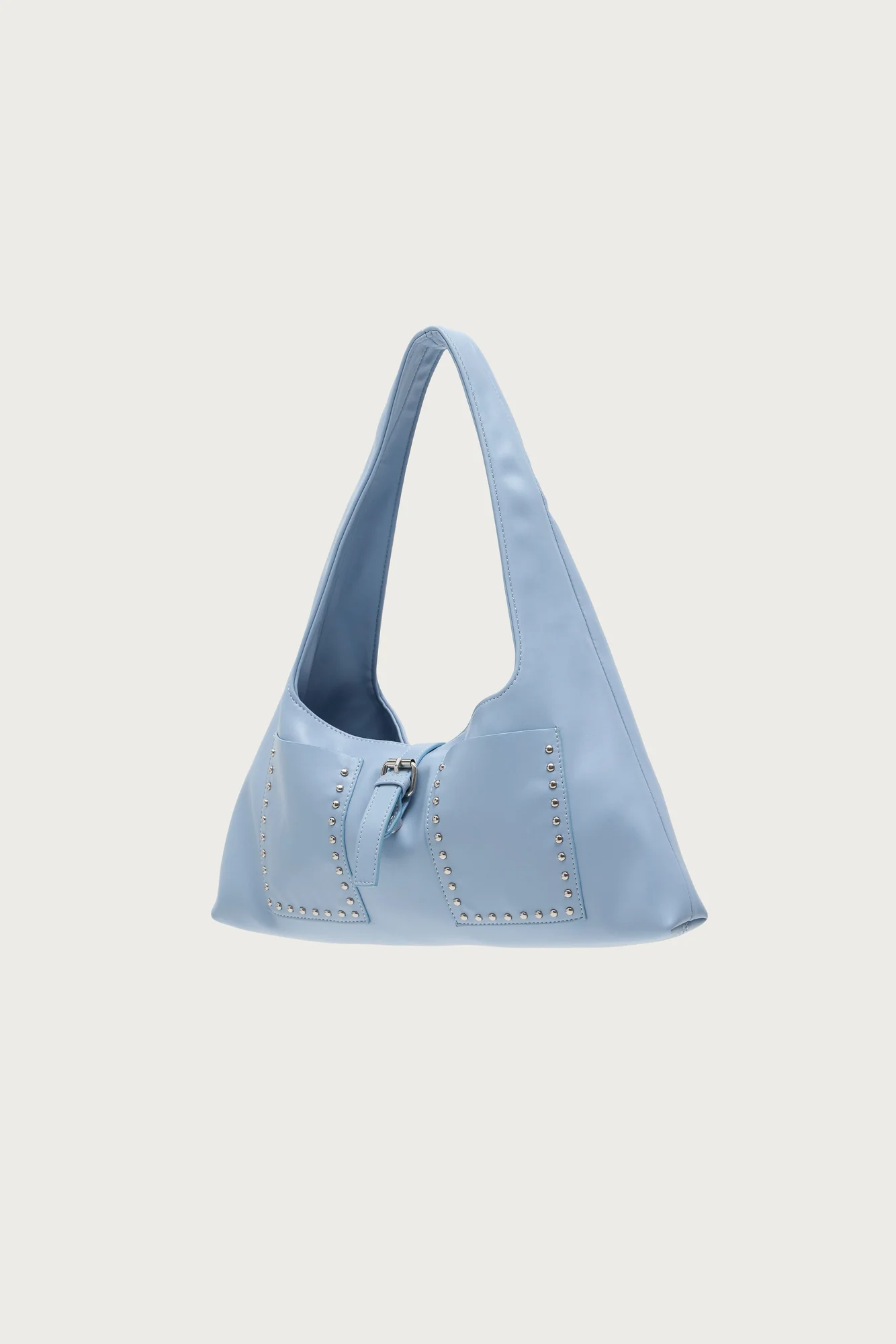Stylish Blue Studded Faux Leather Shoulder Bag