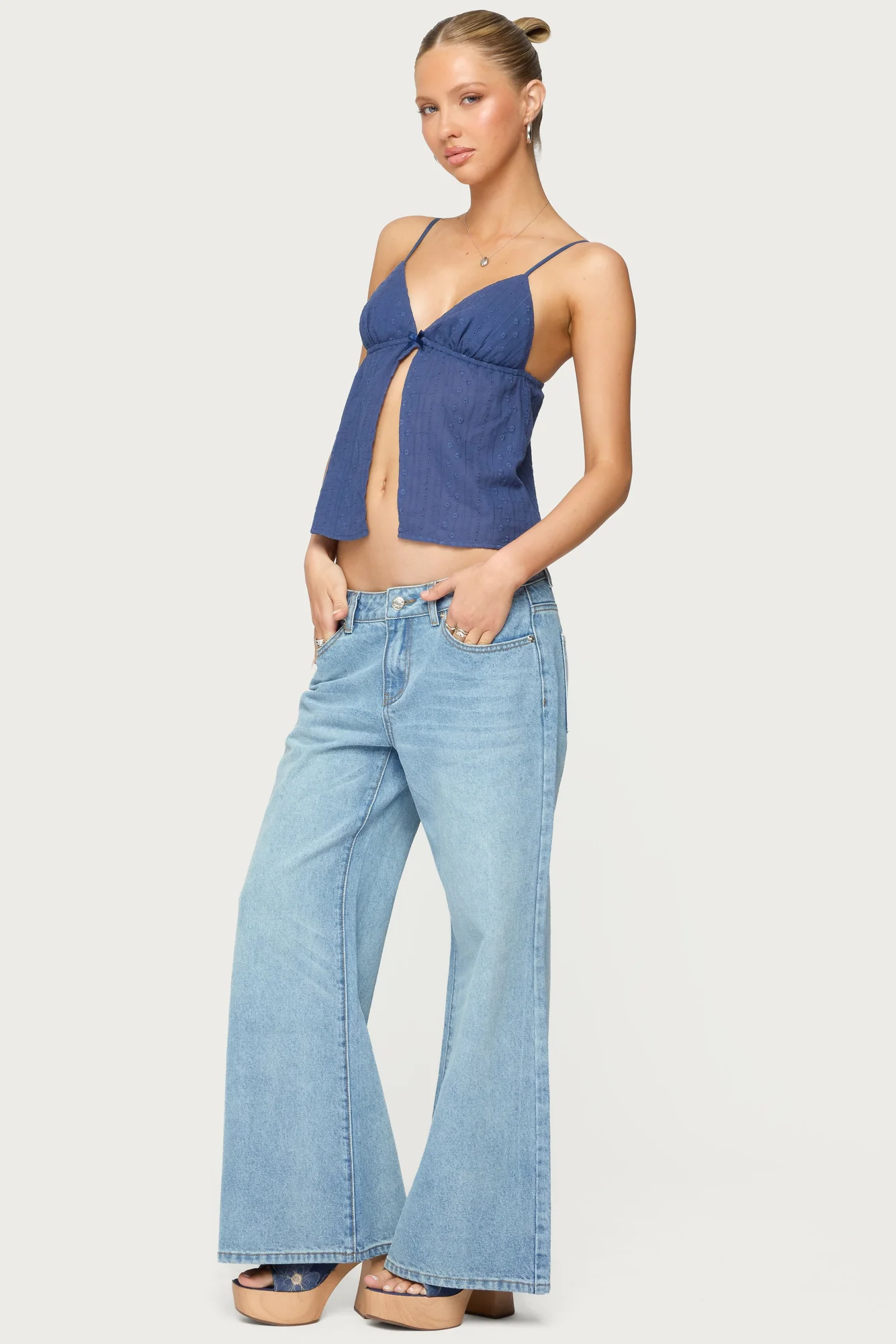Petite Light Blue Wide Leg Denim Pants