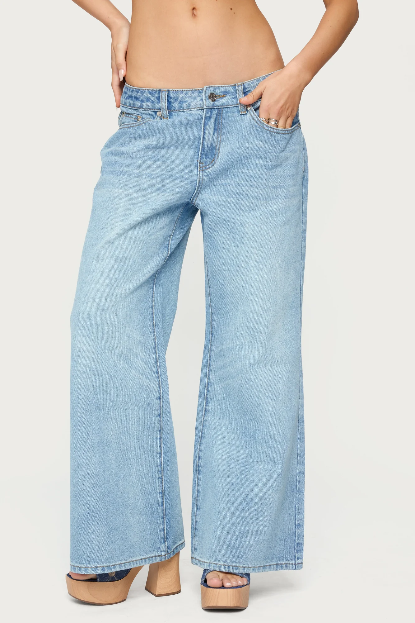 Petite Light Blue Wide Leg Denim Pants