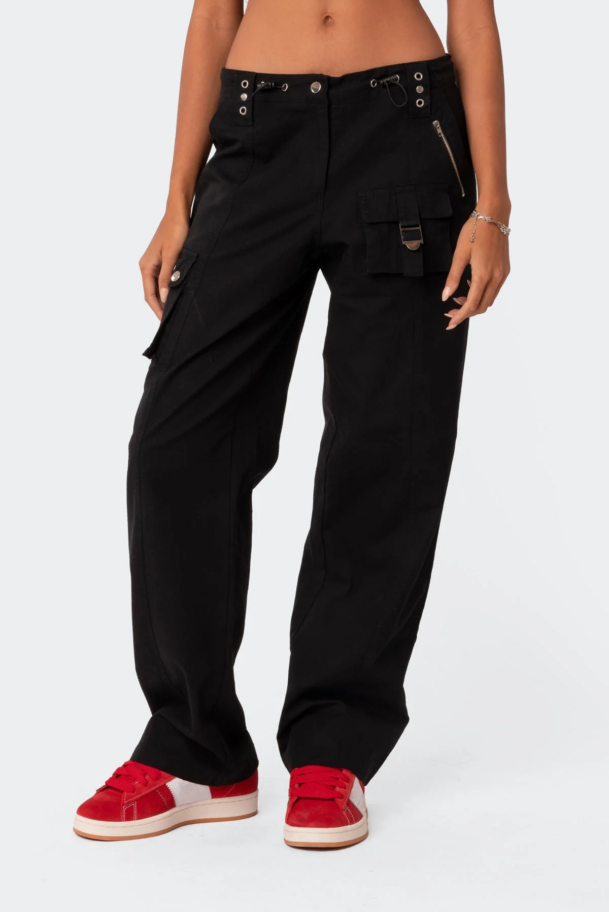Black Utility Cargo Pants Low Rise Style