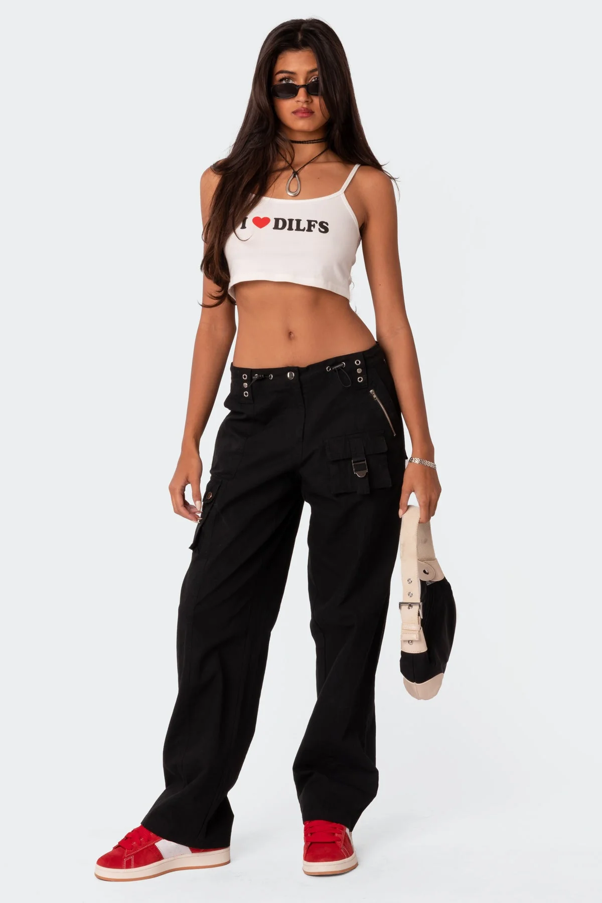 Black Utility Cargo Pants Low Rise Style