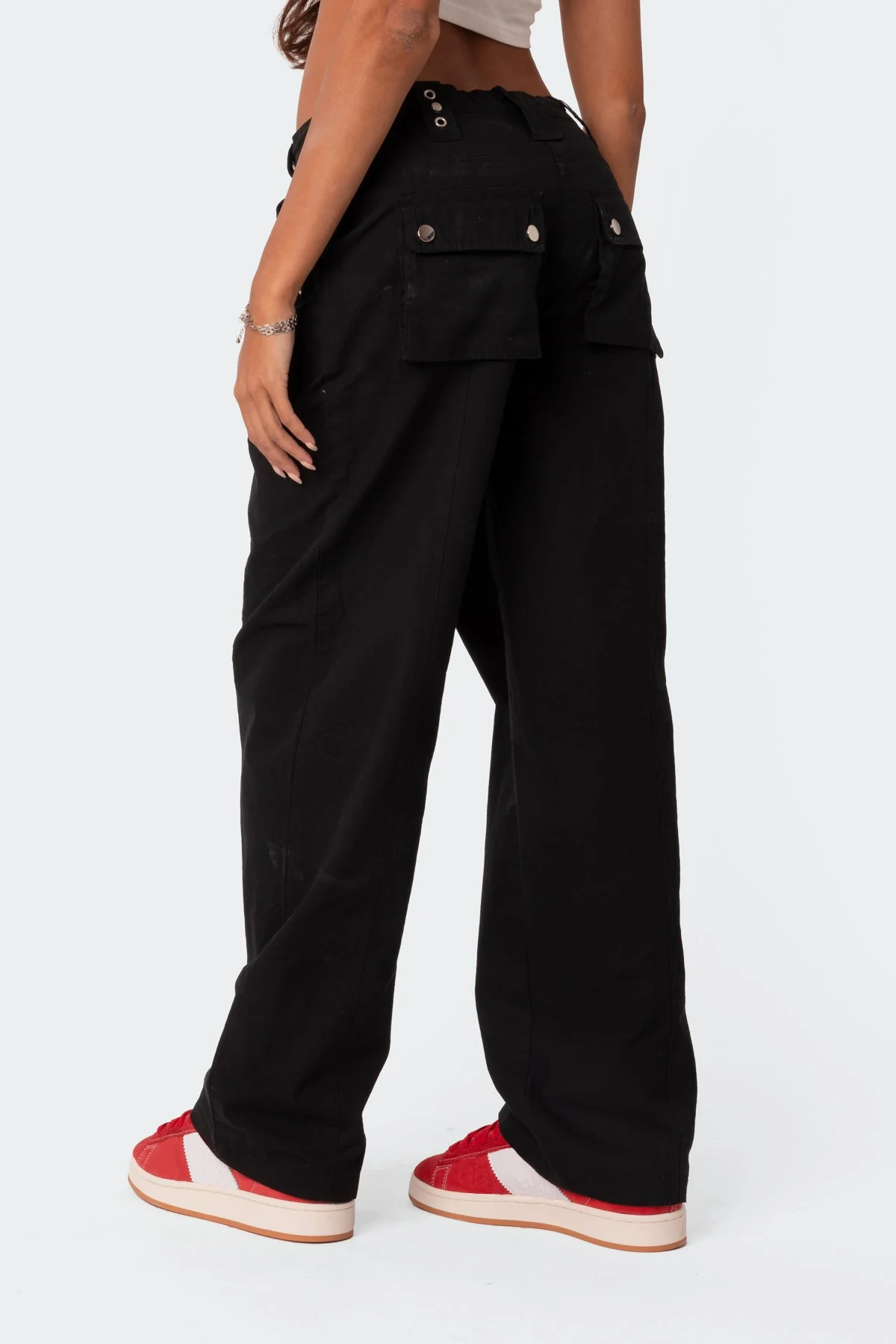 Black Utility Cargo Pants Low Rise Style
