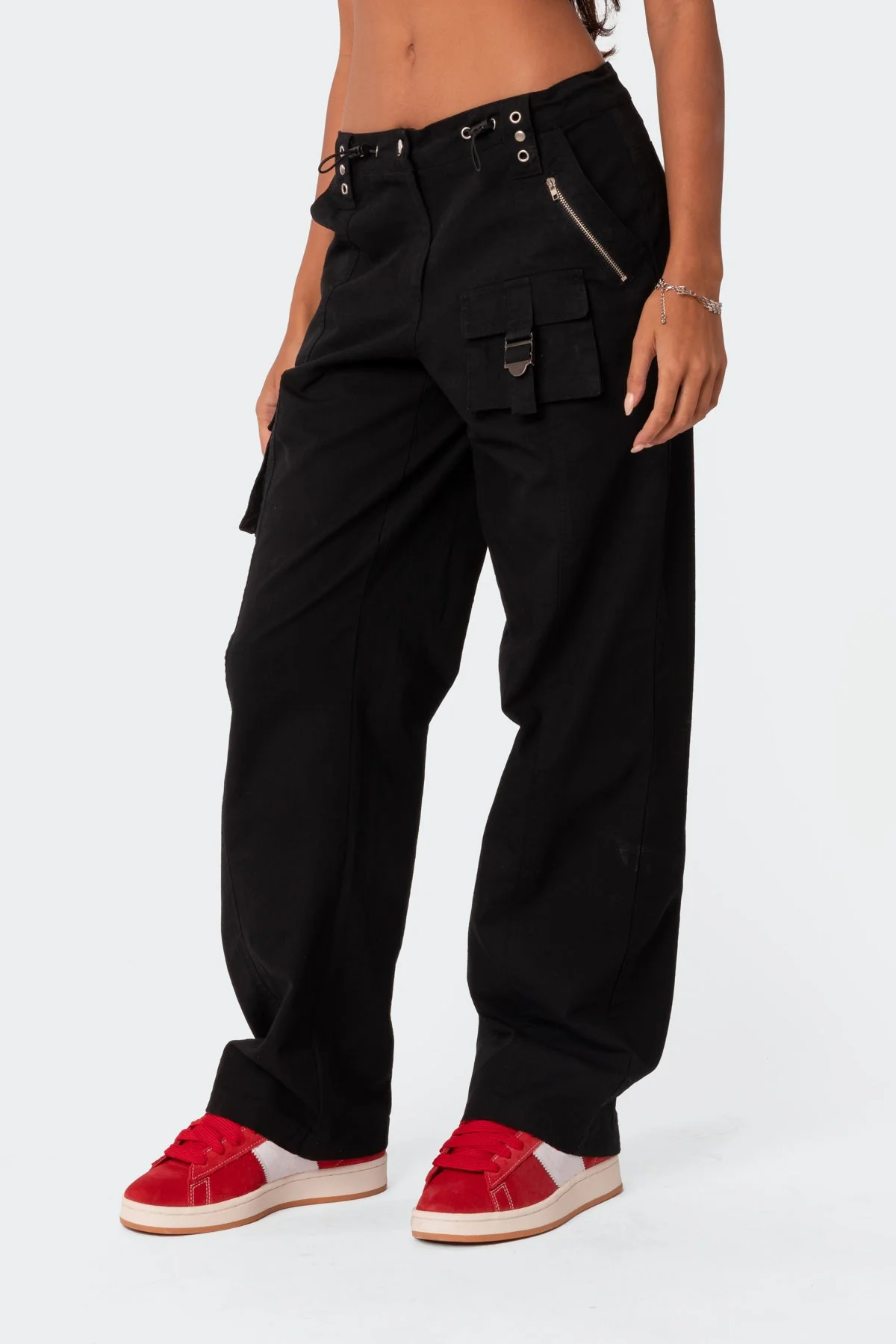 Black Utility Cargo Pants Low Rise Style