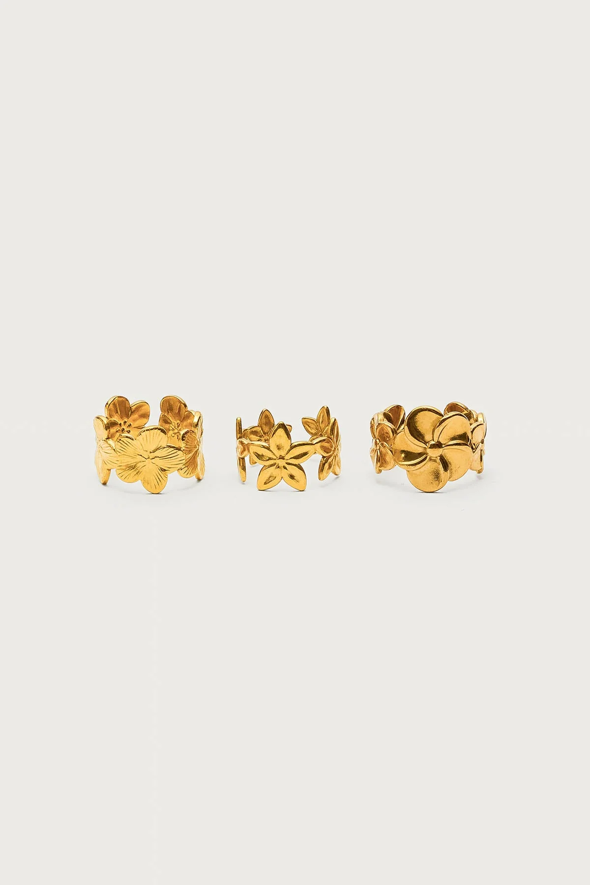Floral Design Gold Tone Metal Ring Pack Set