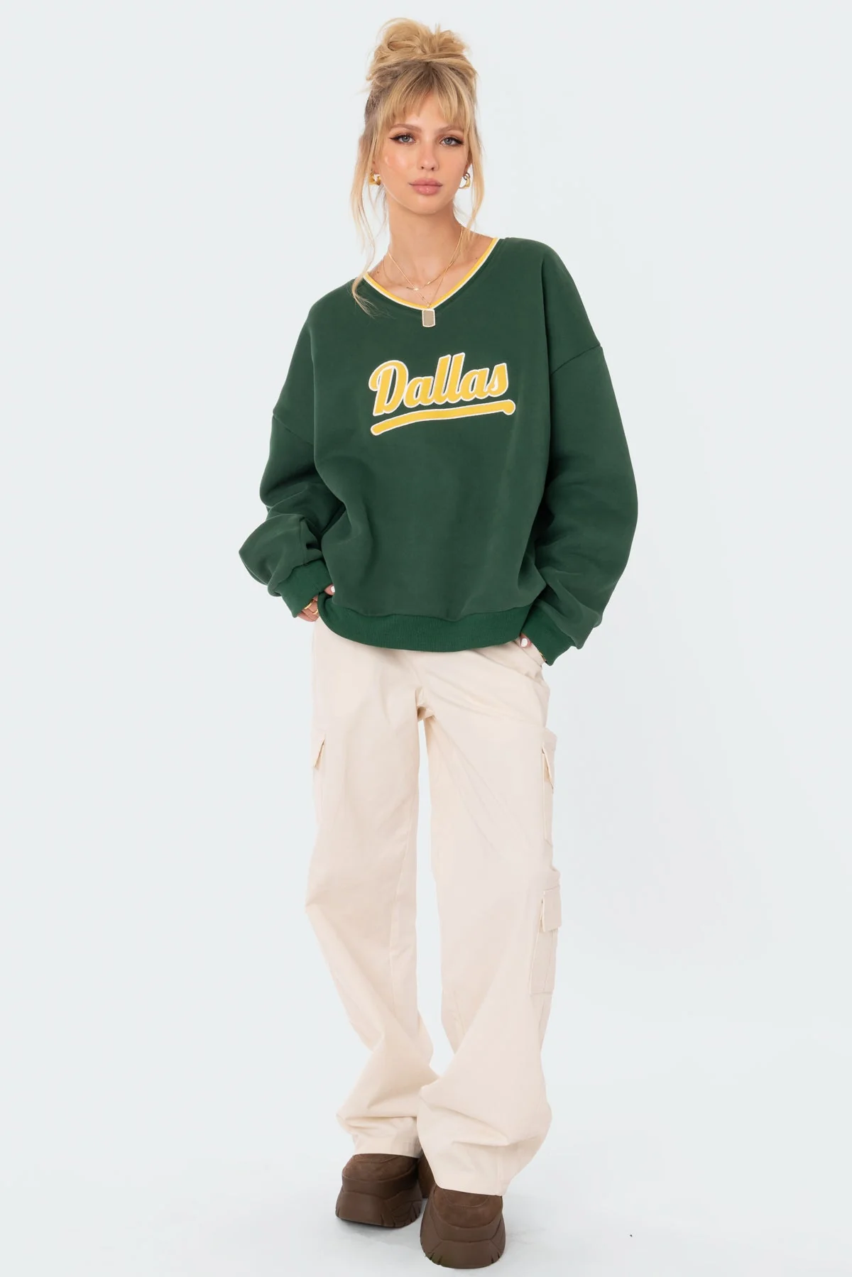Green V-Neckline Sweatshirt - Dallas Graphic Design