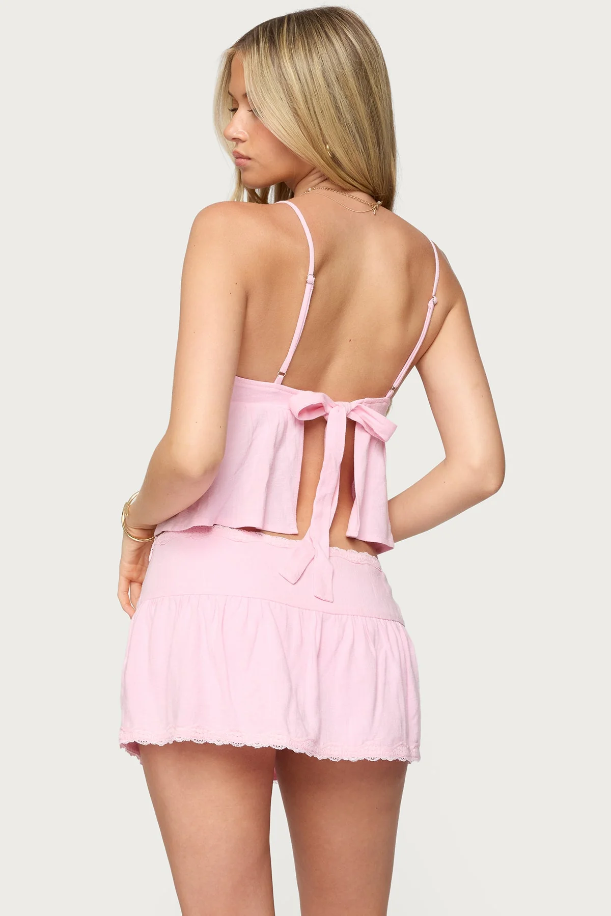 Light Pink Lace Pleated Tank Top for Women