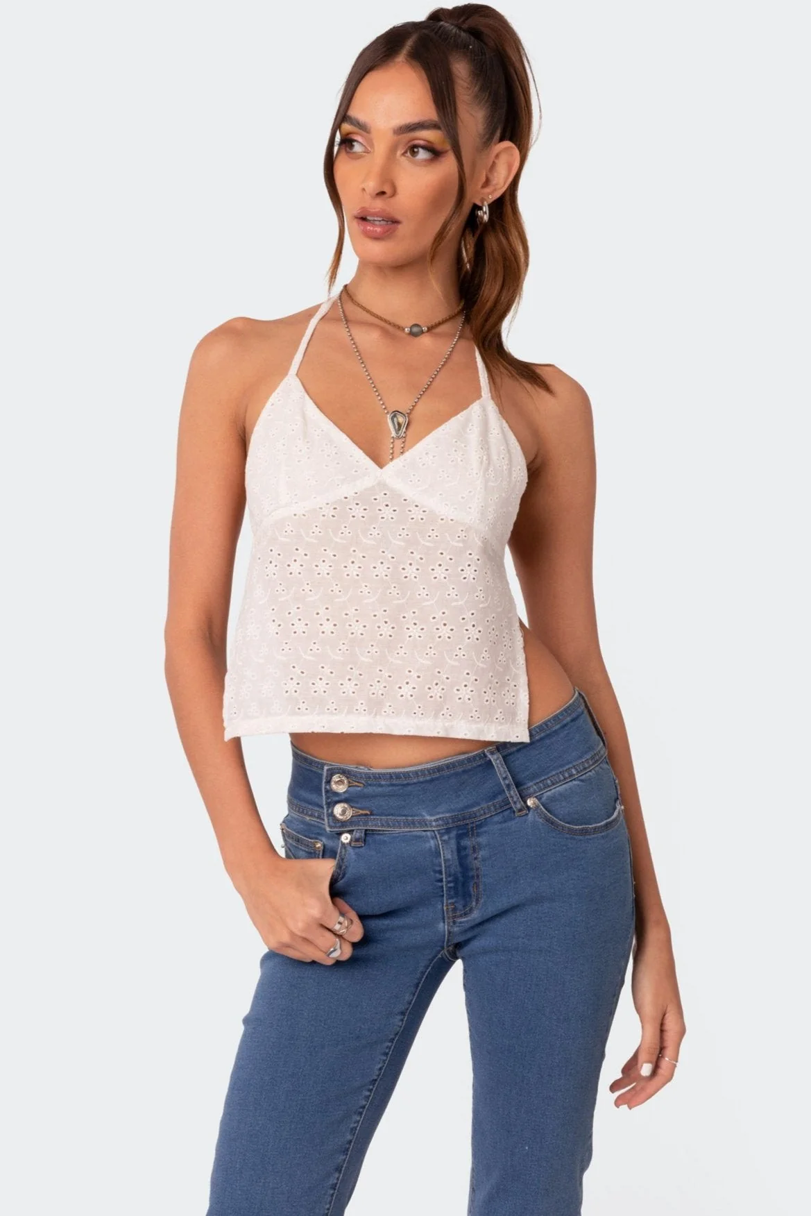 White Open Back Cropped Cotton Top