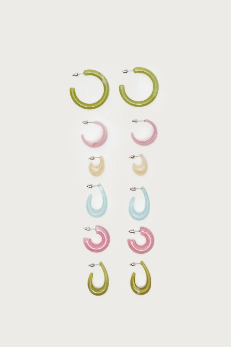 Assorted Pastel Hoop Earrings Set Chunky Style Jewelry