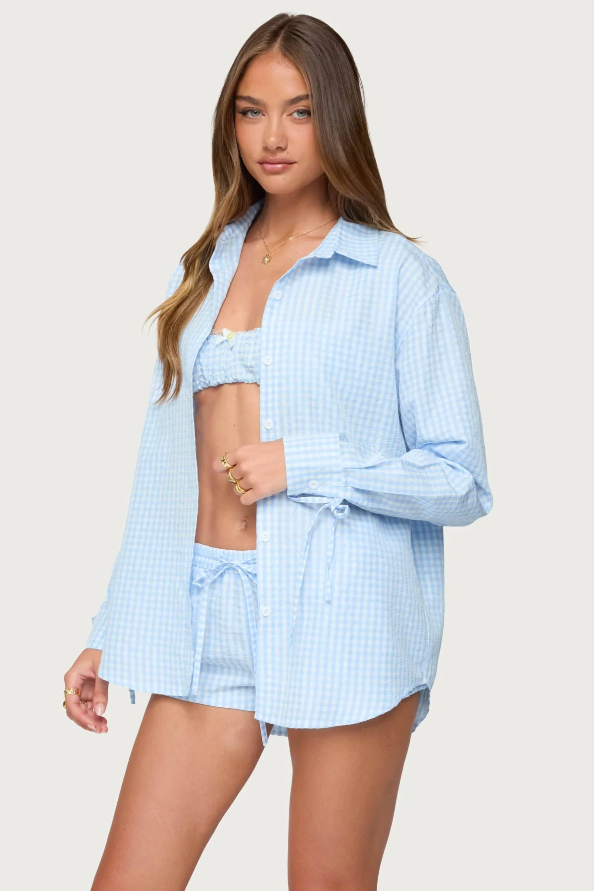 Oversized Blue Gingham Button-Up Shirt