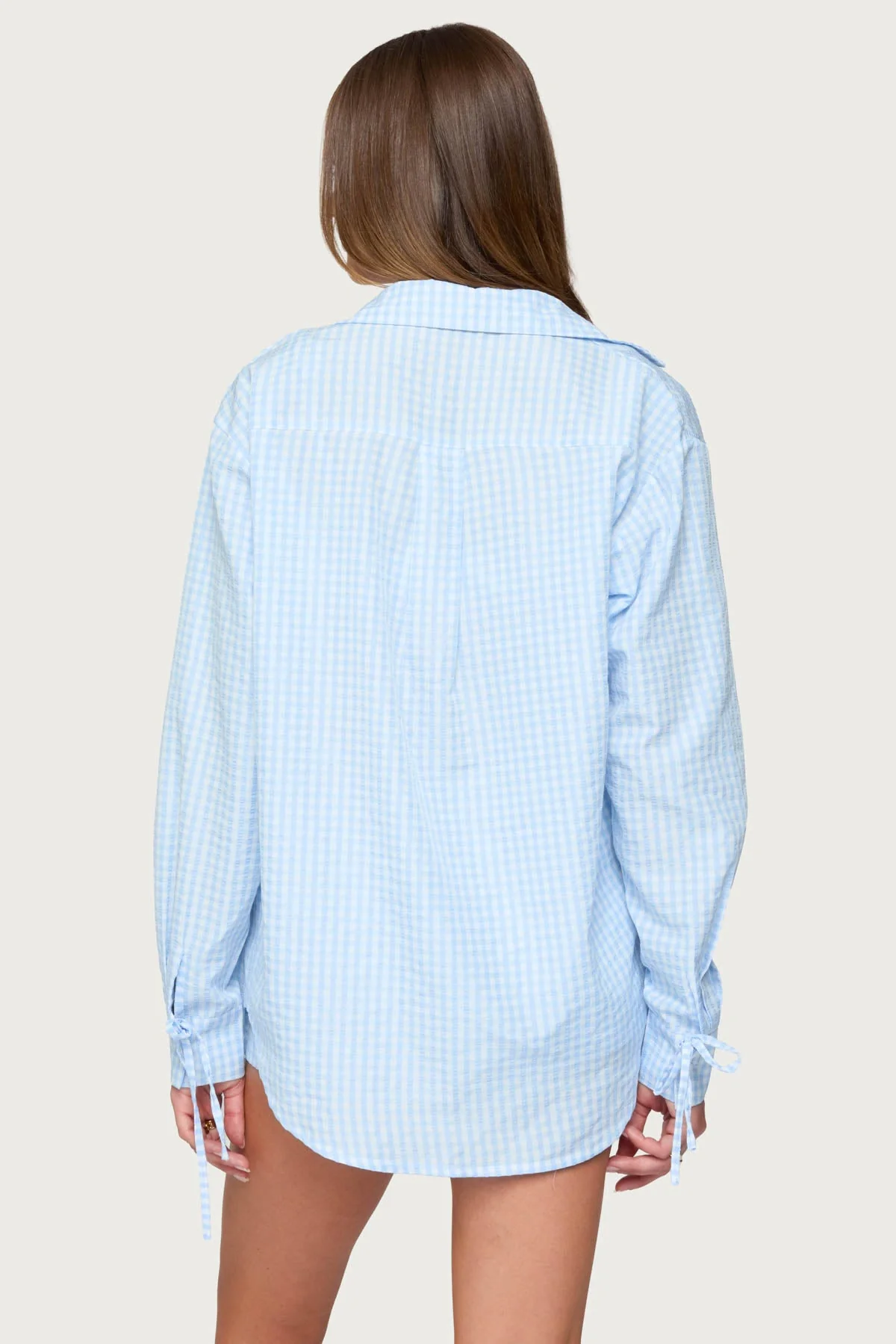 Oversized Blue Gingham Button-Up Shirt
