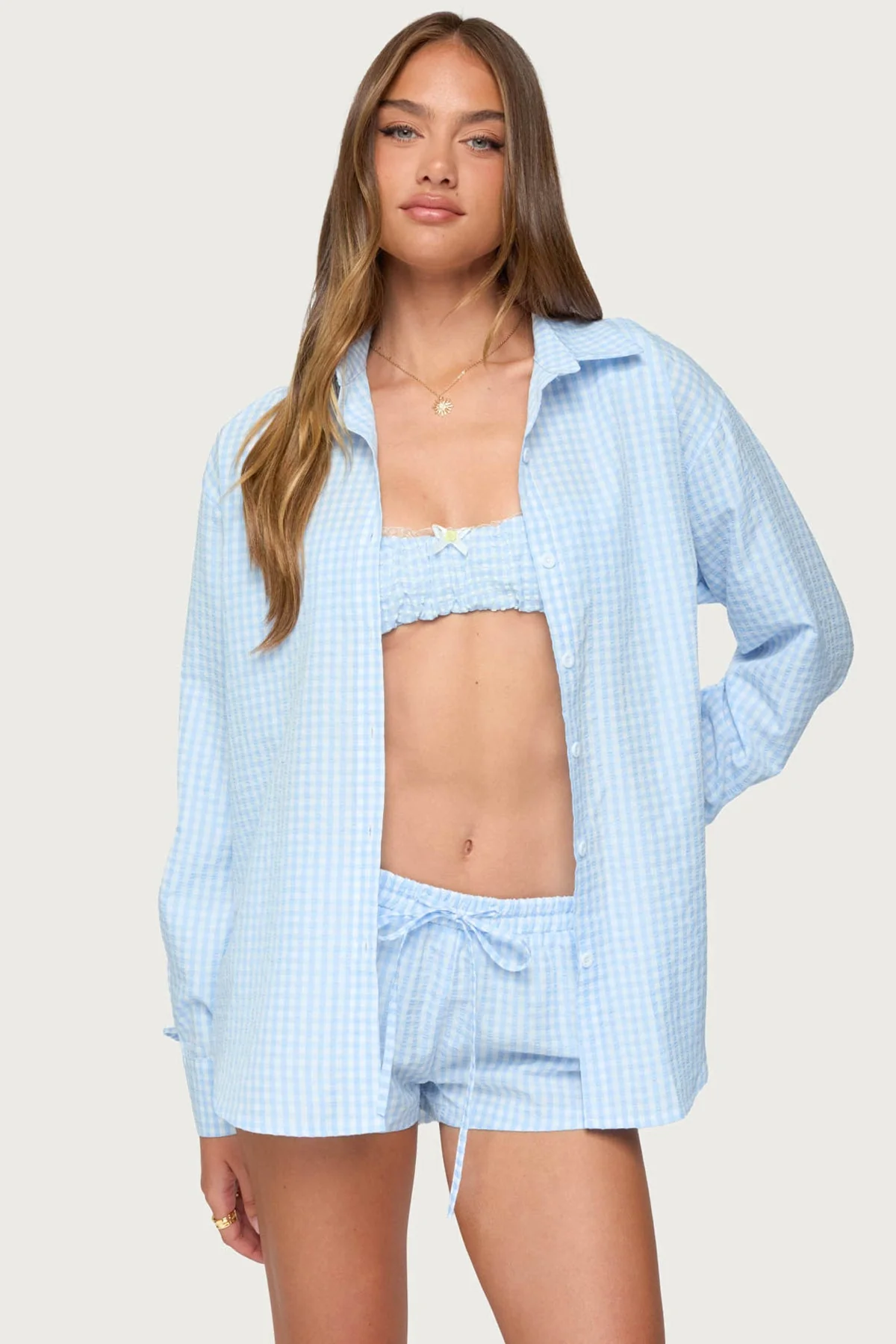 Oversized Blue Gingham Button-Up Shirt