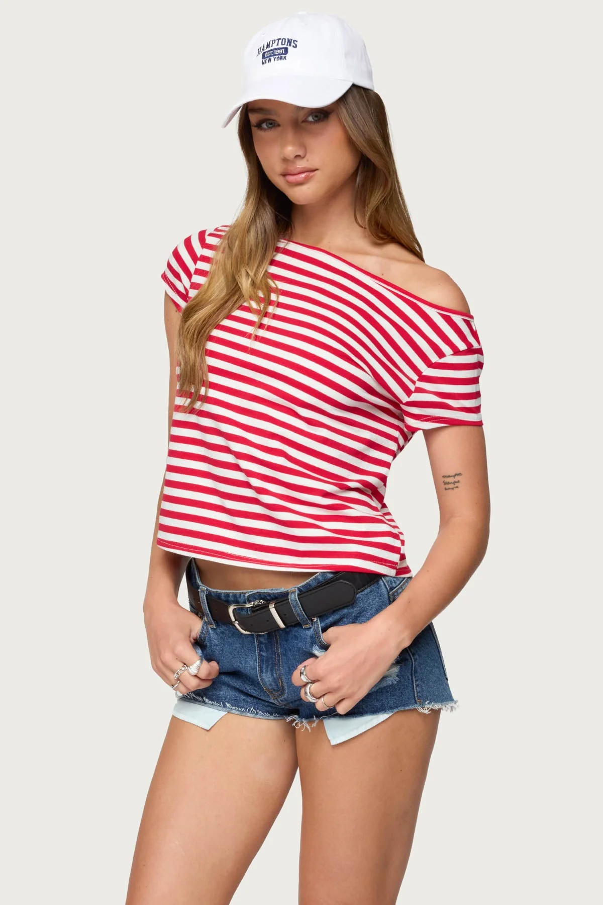 Off Shoulder Striped Top for Women in Red - Stylish Aretha Collection