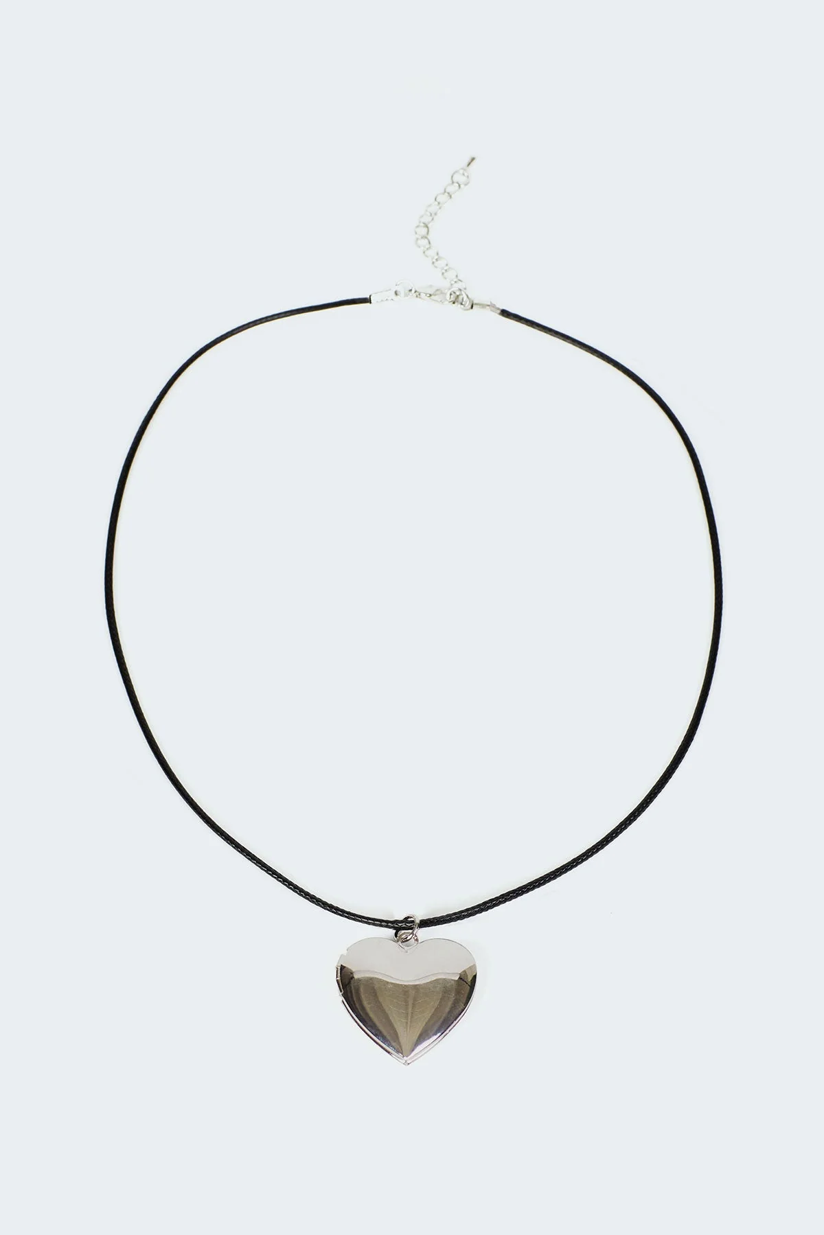 Silver Heart Locket Pendant Cord Necklace