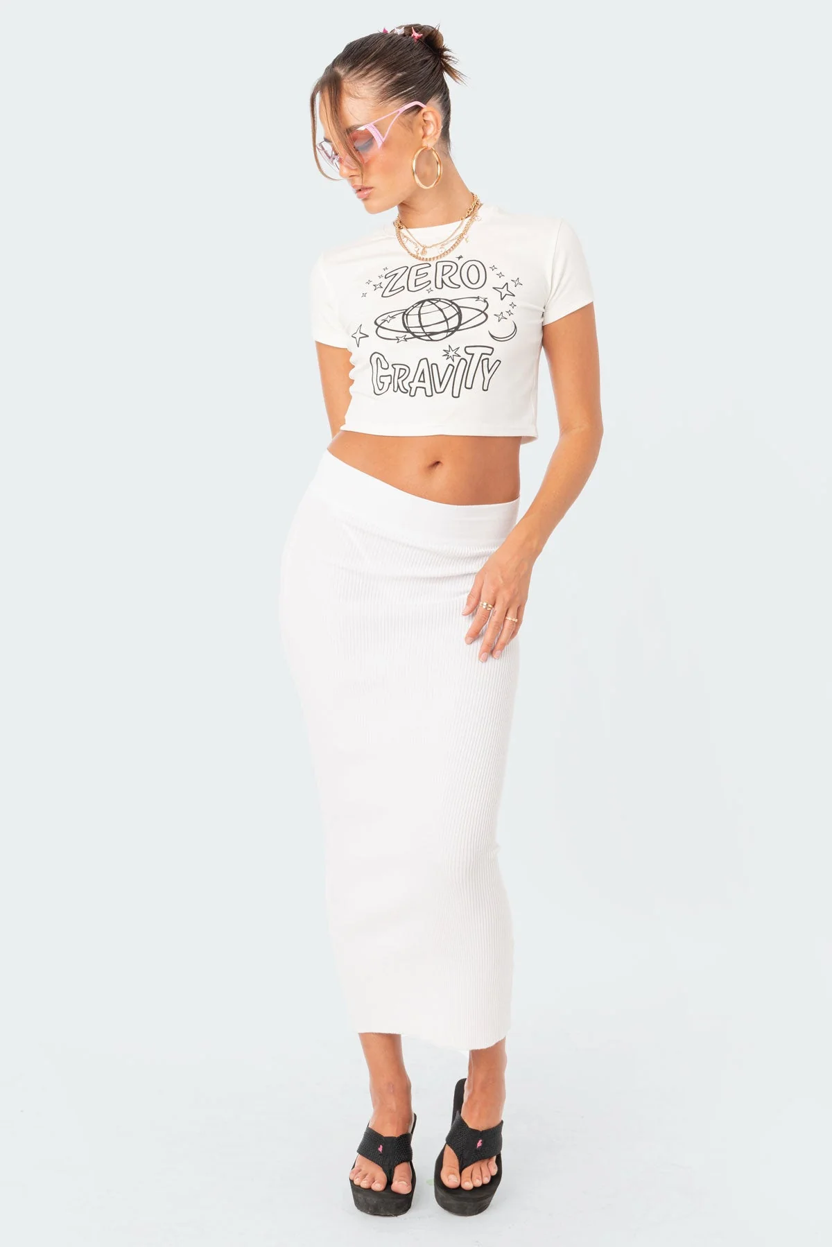 White Knitted Maxi Dress Skirt