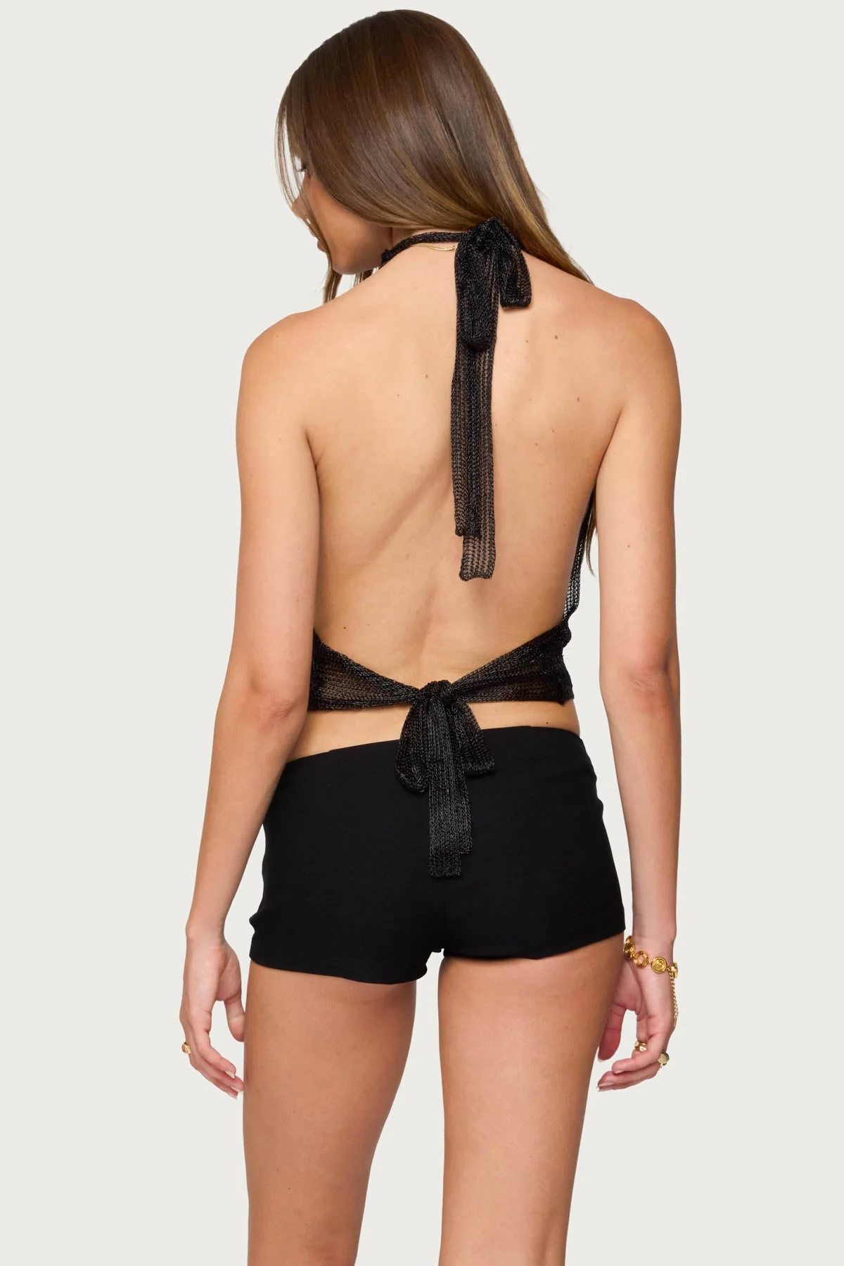 Black Shiny Knit Cowl Neck Top