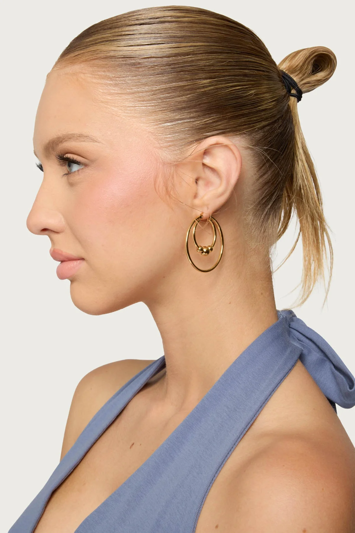 Gold Double Hoop Earrings - Fashionable Jewelry Accessory