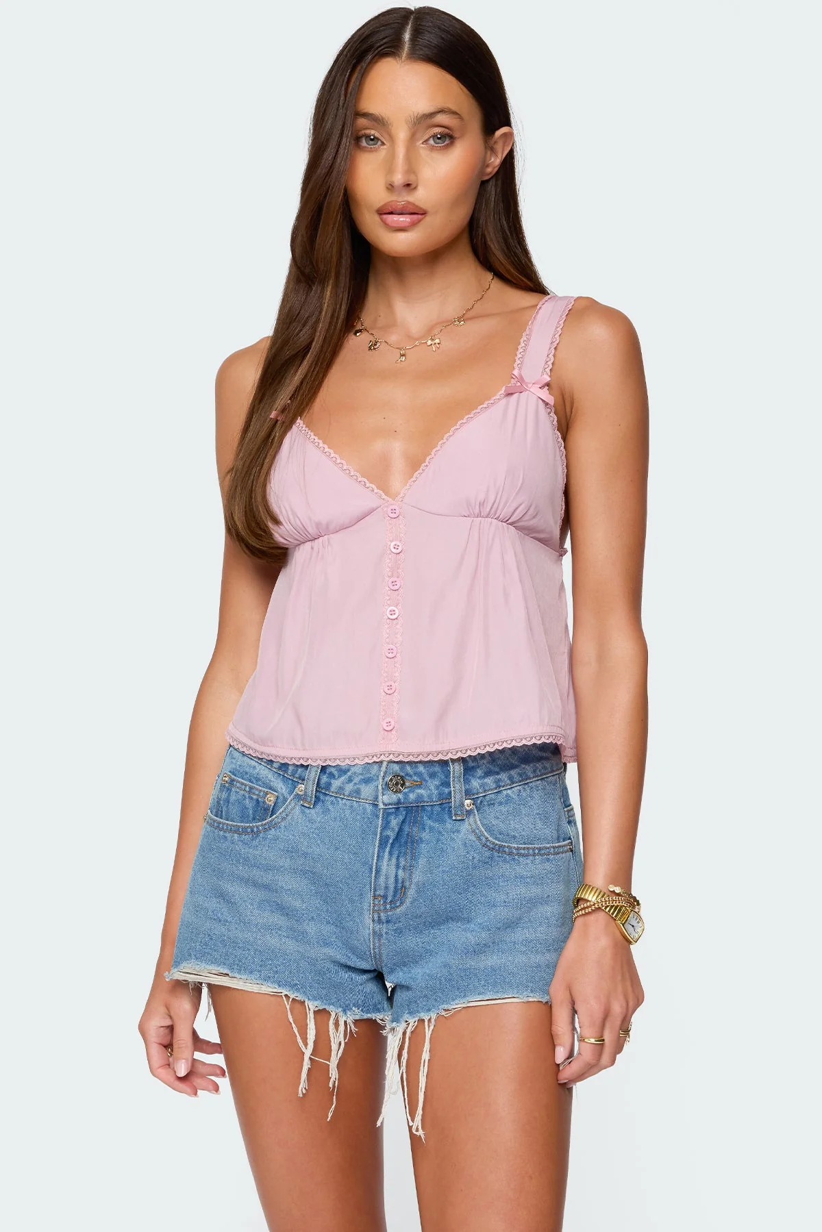 Pink Babydoll Tank Top for Infants with Lace Trim