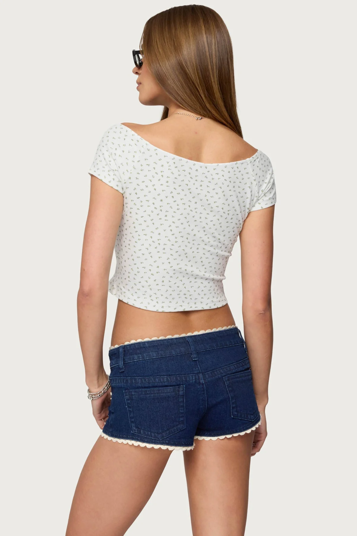 Floral Boat Neck Womens Top in White - Perry Collection