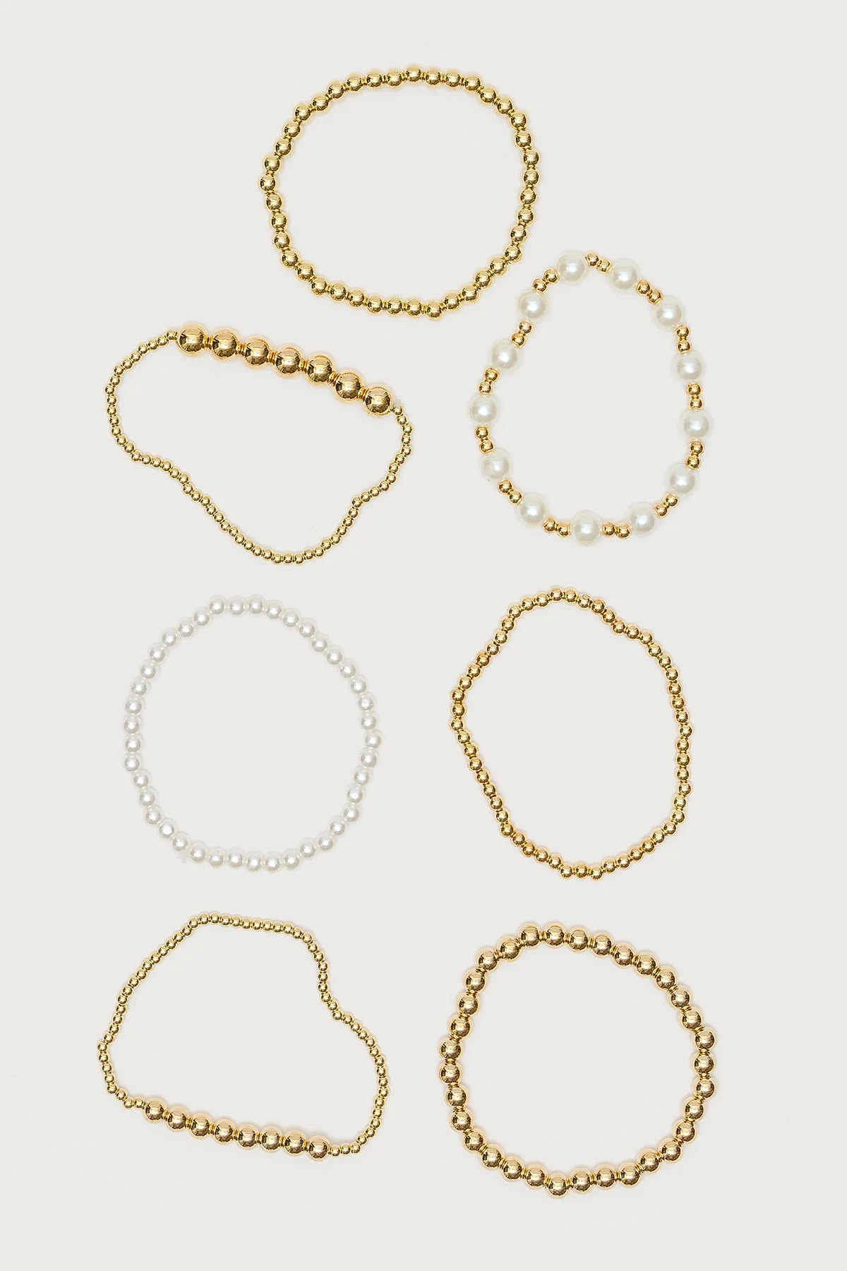 Pearl Beaded Charm Bracelet Set in Gold Tone