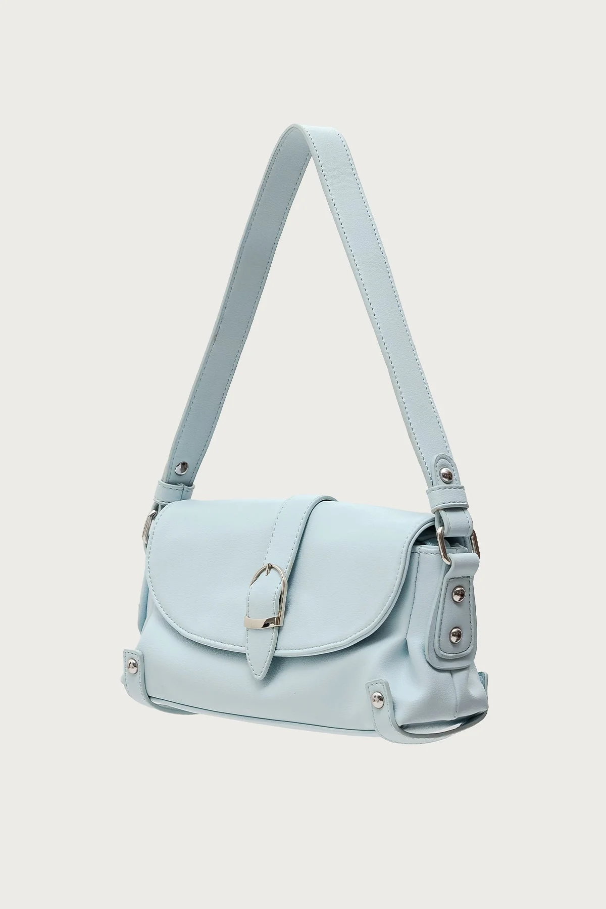 Chic Blue Faux Leather Shoulder Bag