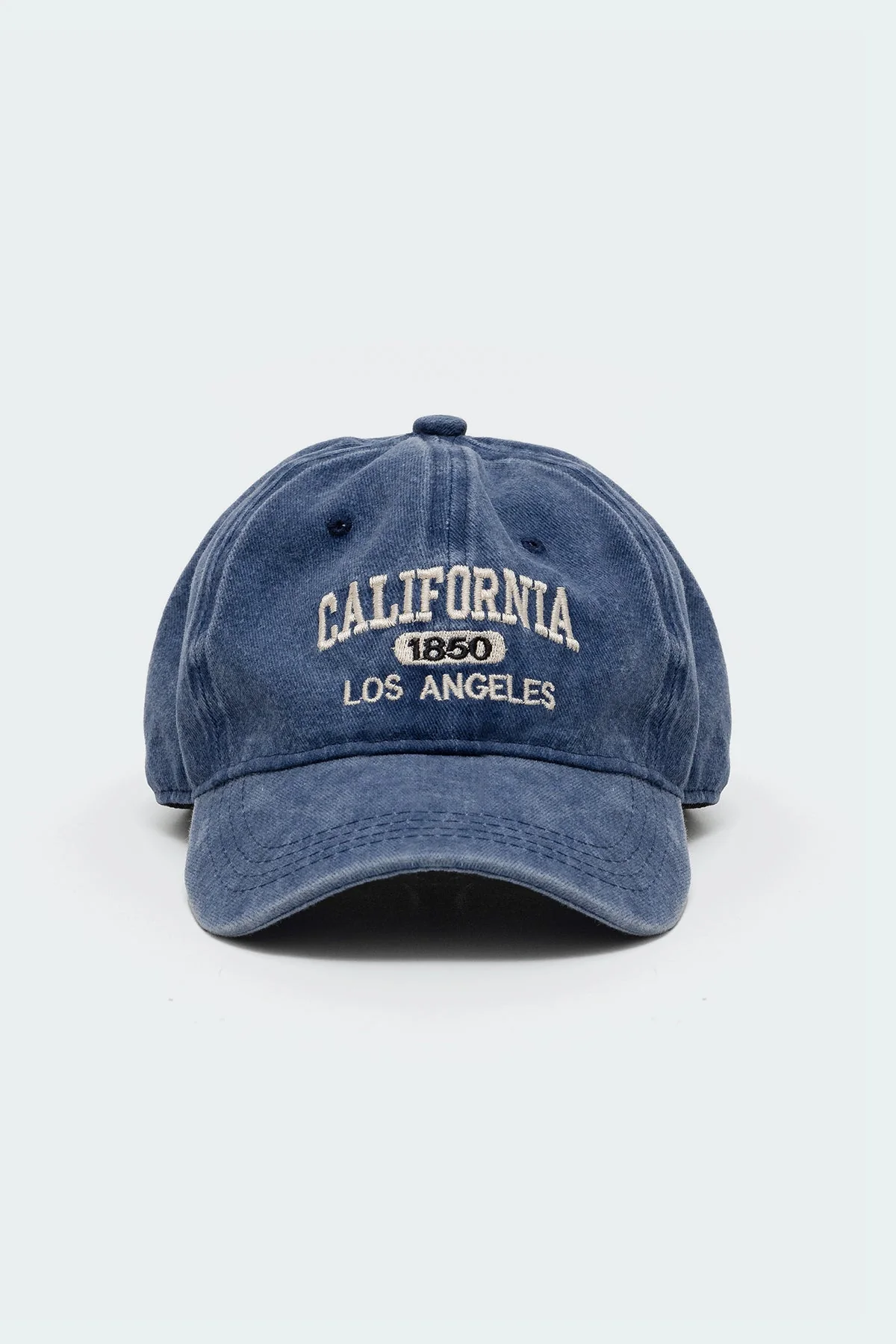 Blue Polyester Embroidered Text Baseball Cap