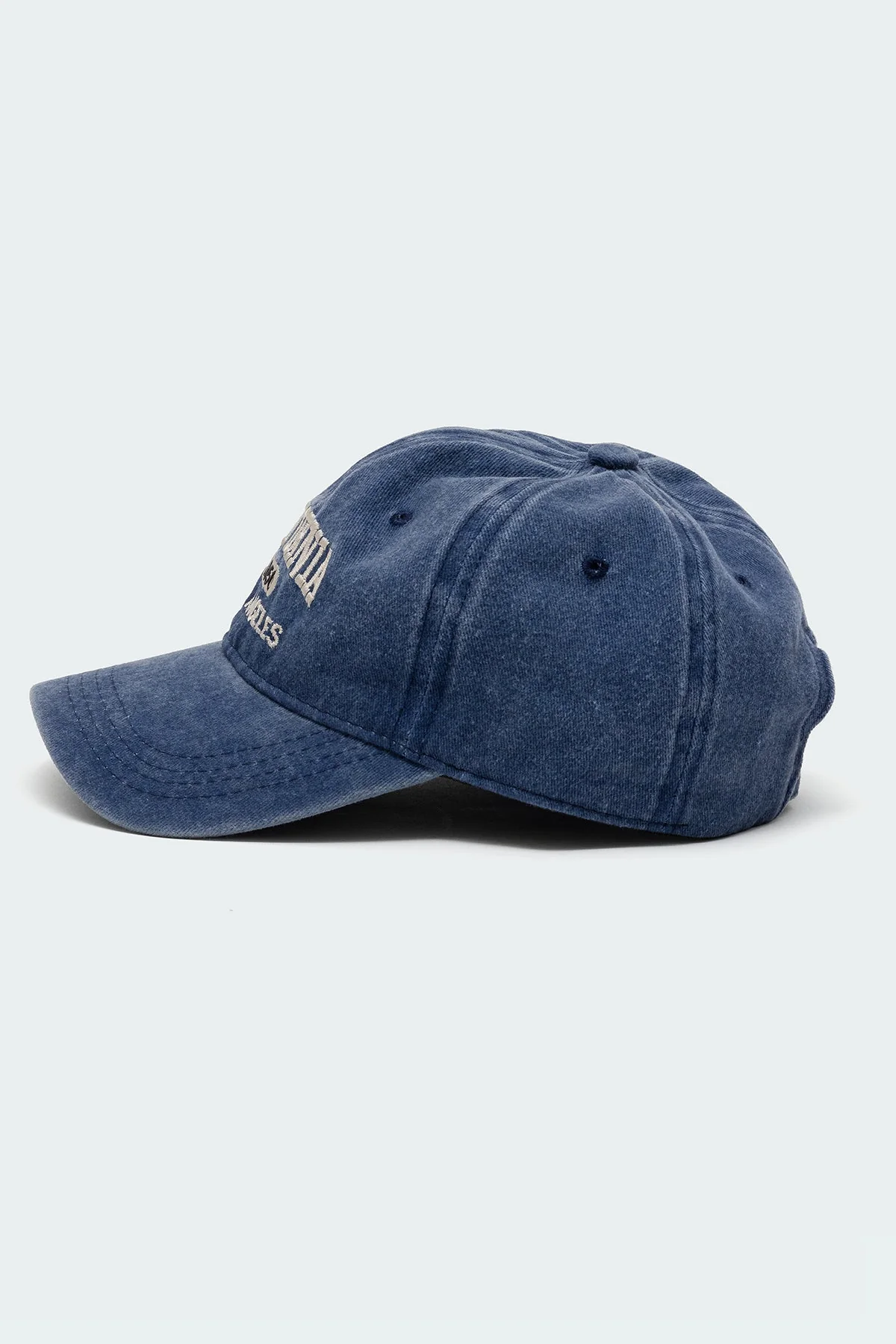 Blue Polyester Embroidered Text Baseball Cap
